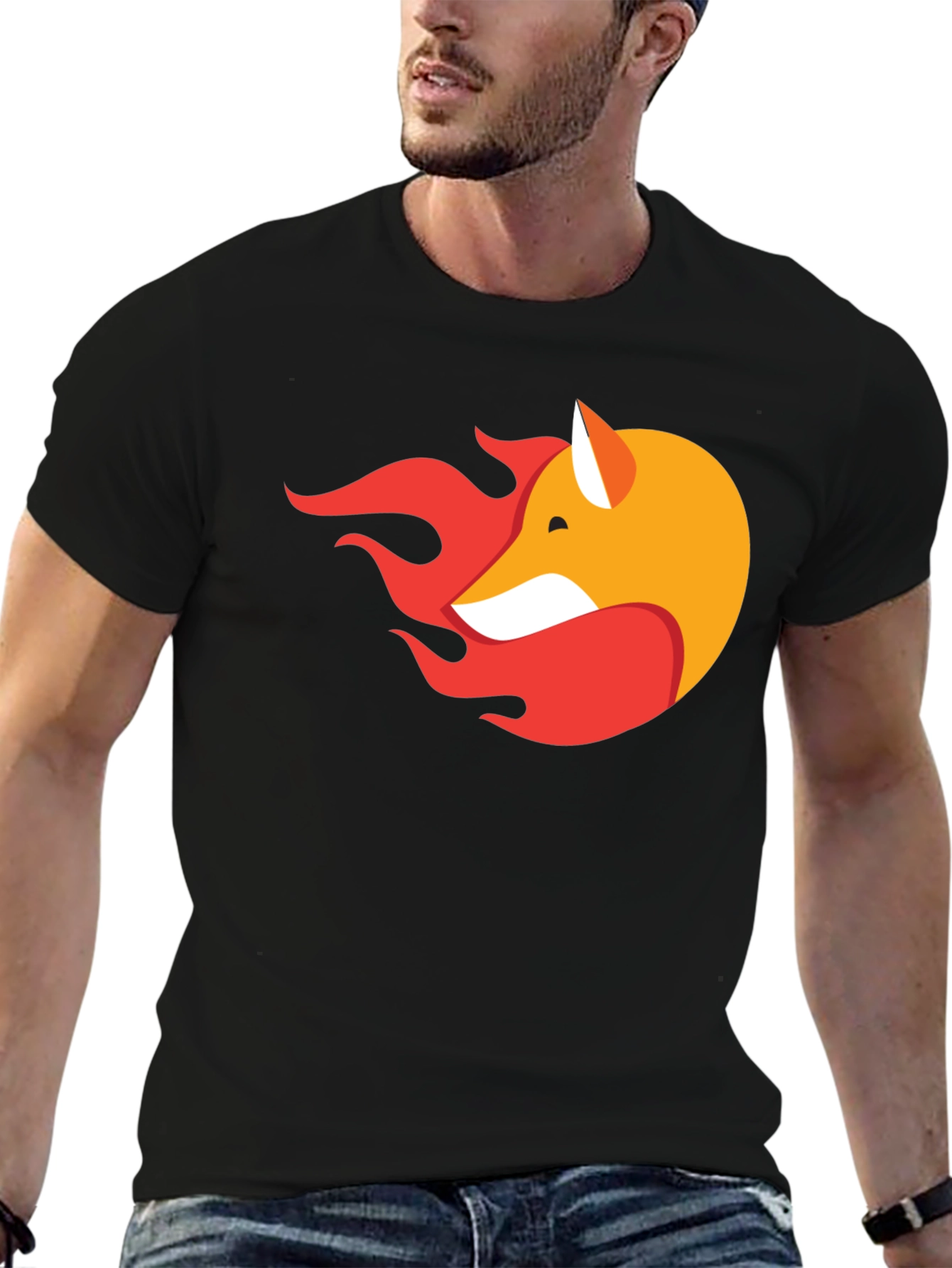 Black Stylish Black T-Shirt with Fox & Flame Graphic view 6