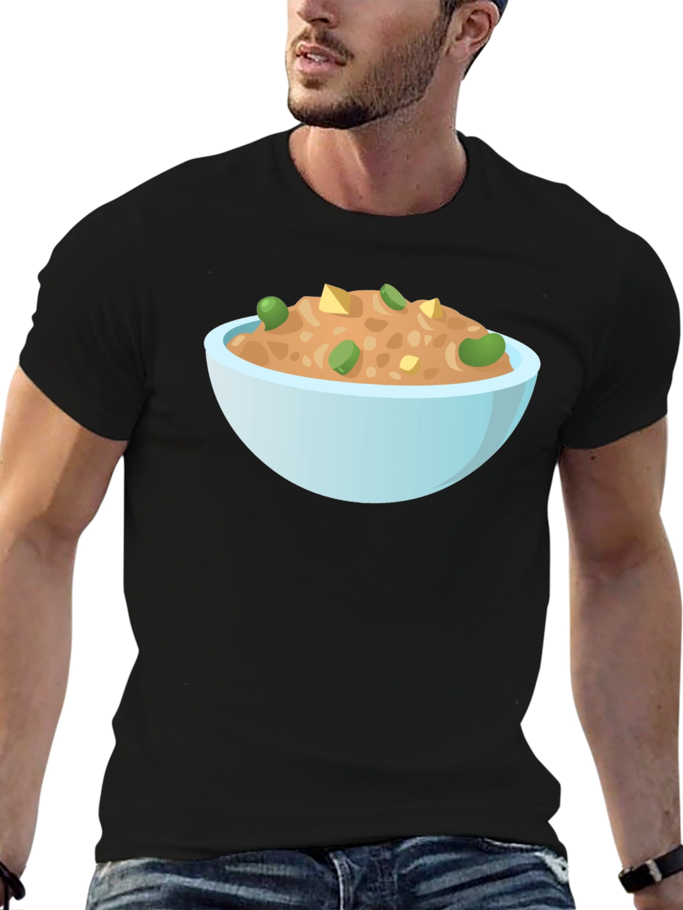 Black Bowl of Food Graphic Tee - Unisex Black T-Shirt view 6