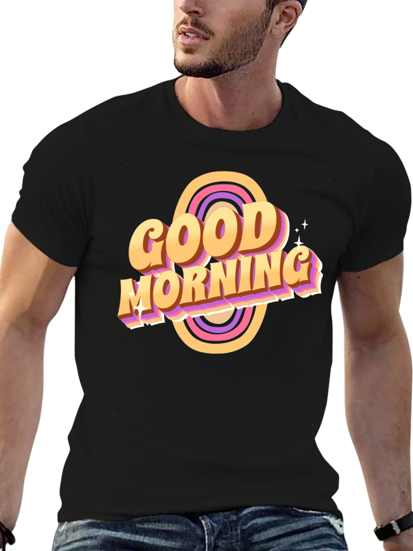 Black Good Morning Retro T-Shirt Black view 6