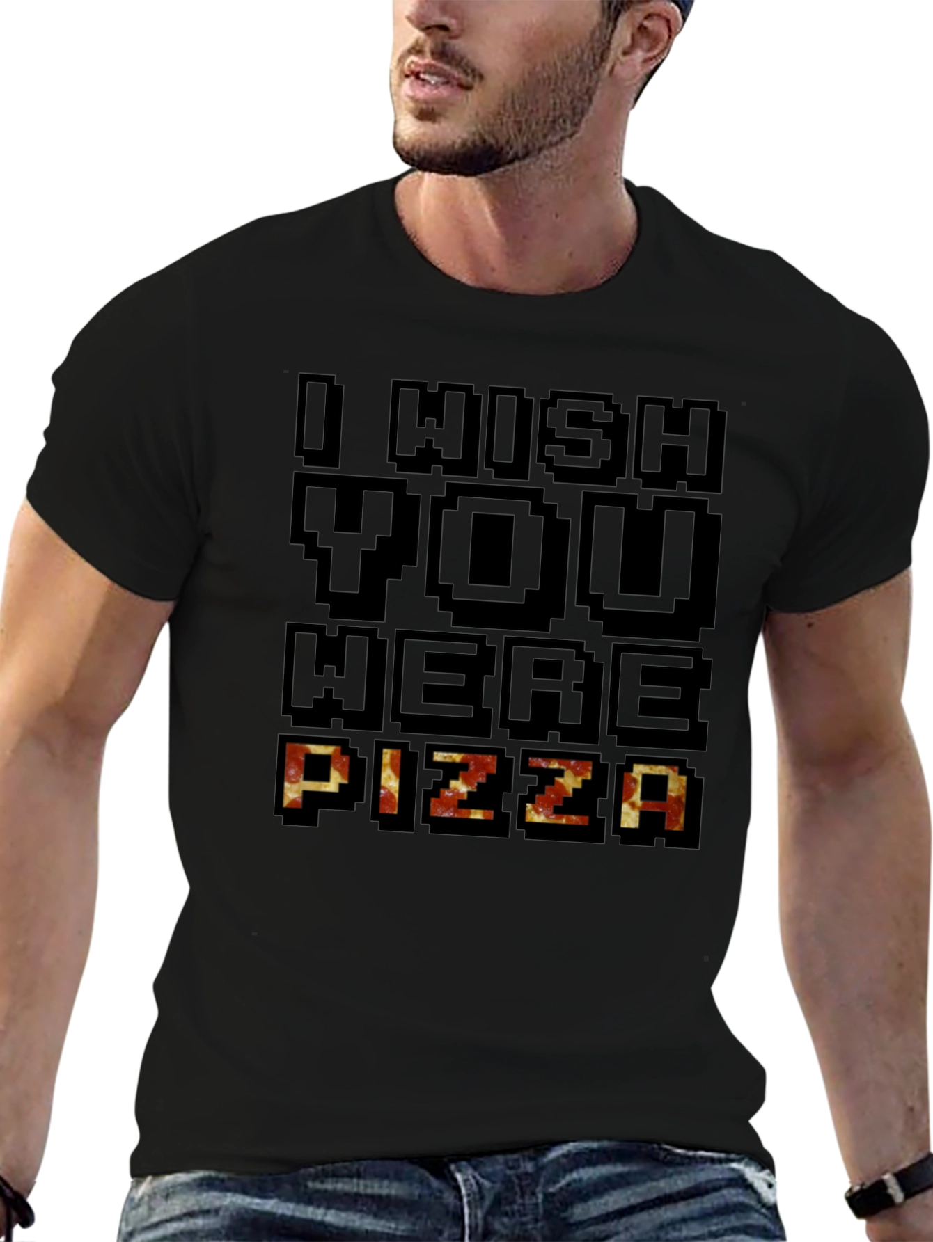 Black I Wish You Were Pizza Graphic T-Shirt view 6