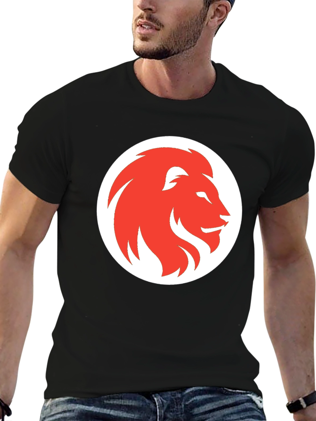 Black Lion Graphic Print Men's Black T-Shirt view 6