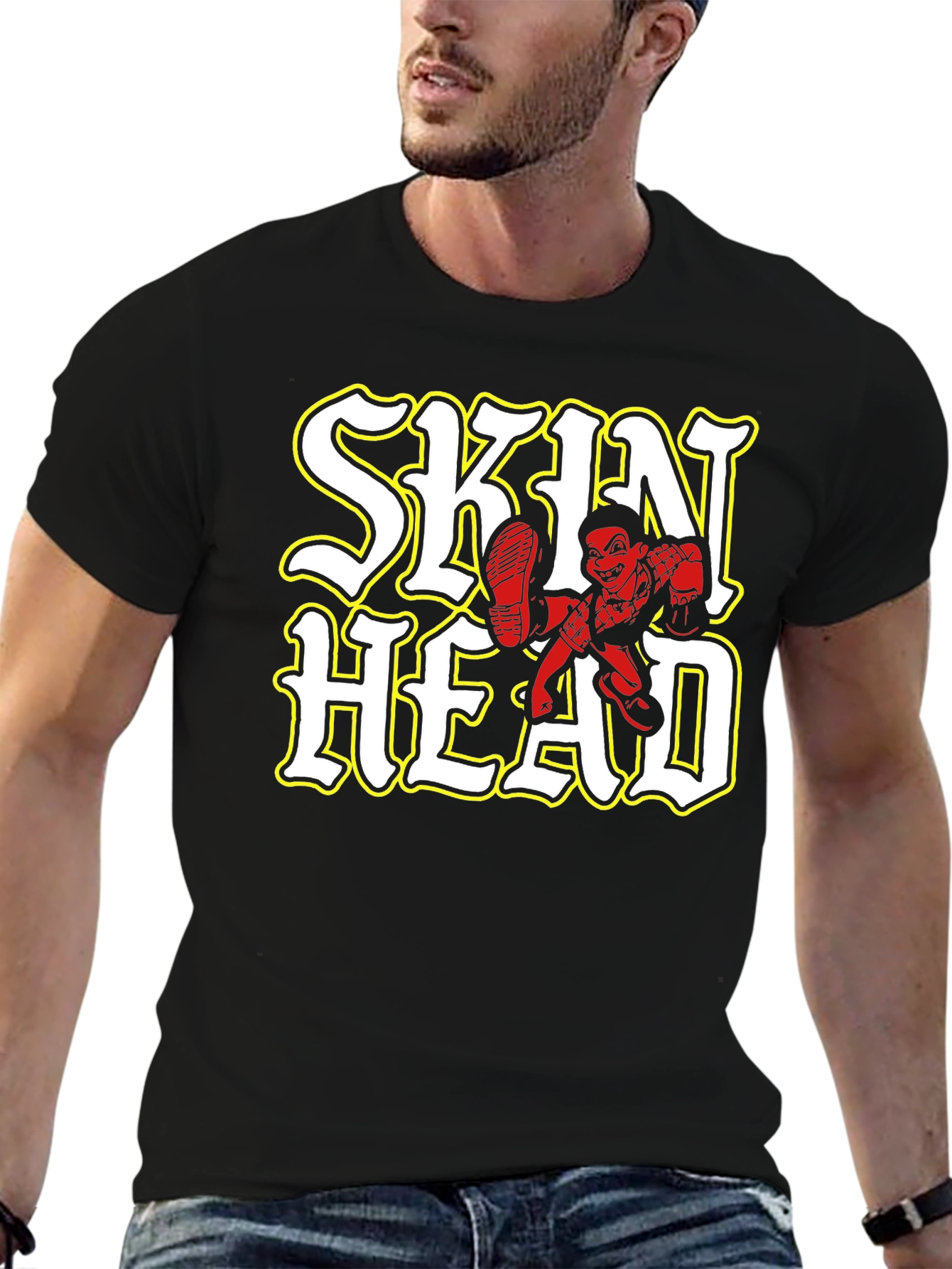 Black Skinhead Graphic Black T-Shirt view 6