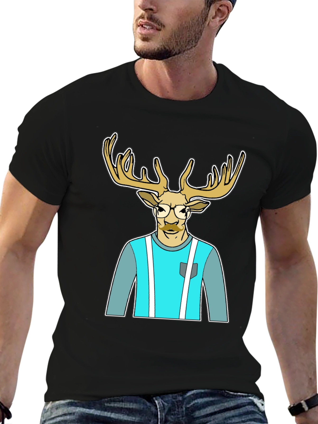 Black Stylish Deer Graphic Tee view 6