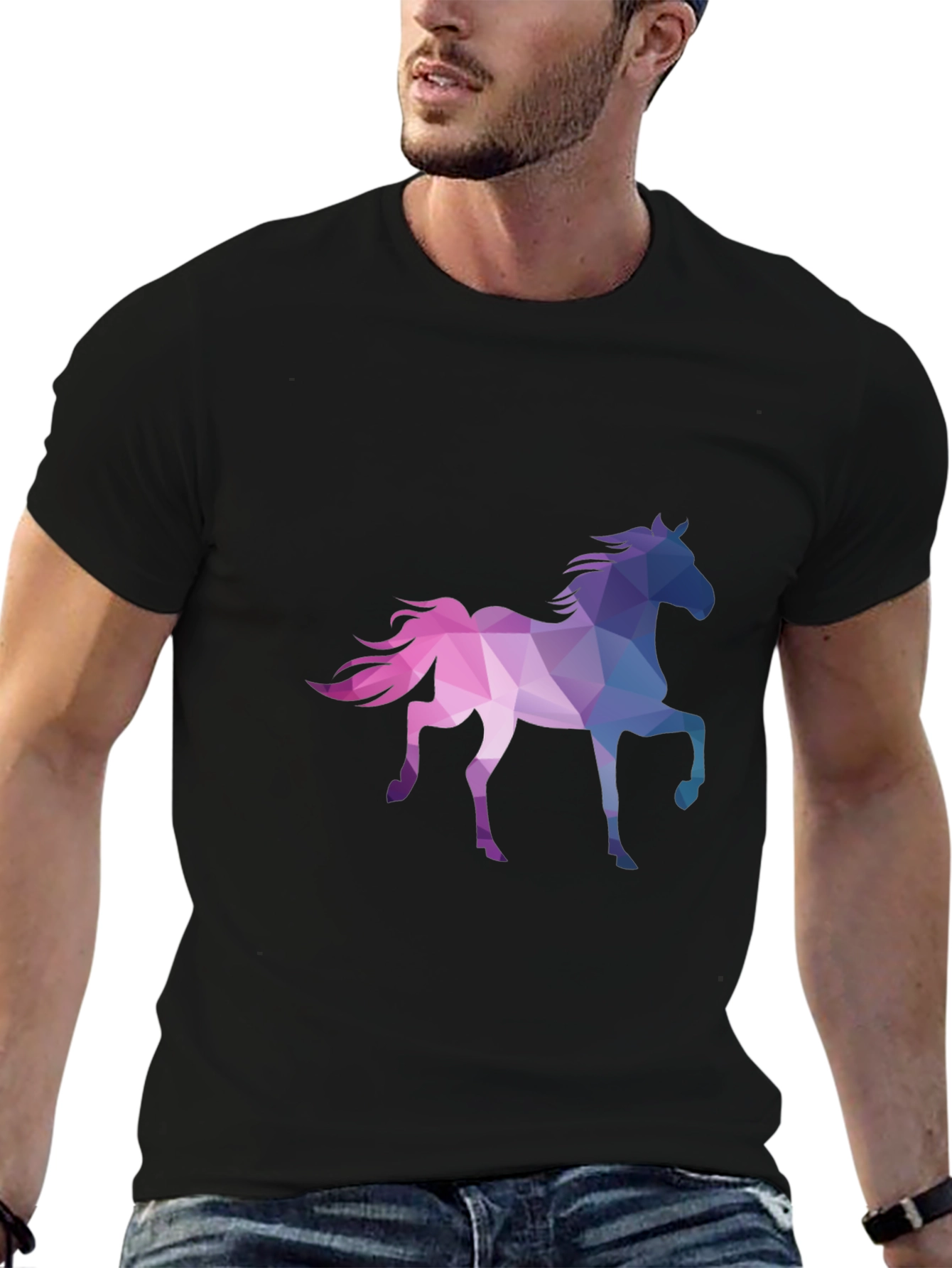 Black Geometric Horse Graphic T-Shirt - Black view 6