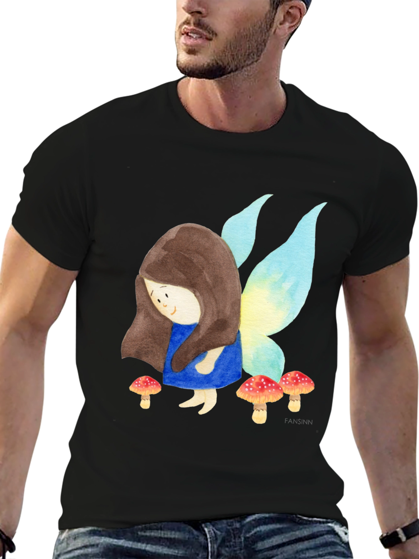 Black Fairy and Mushrooms Graphic T-Shirt view 6