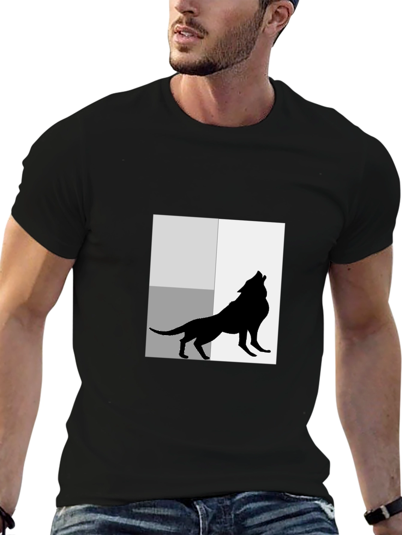 Black Wolf Silhouette Graphic Black T-Shirt view 6