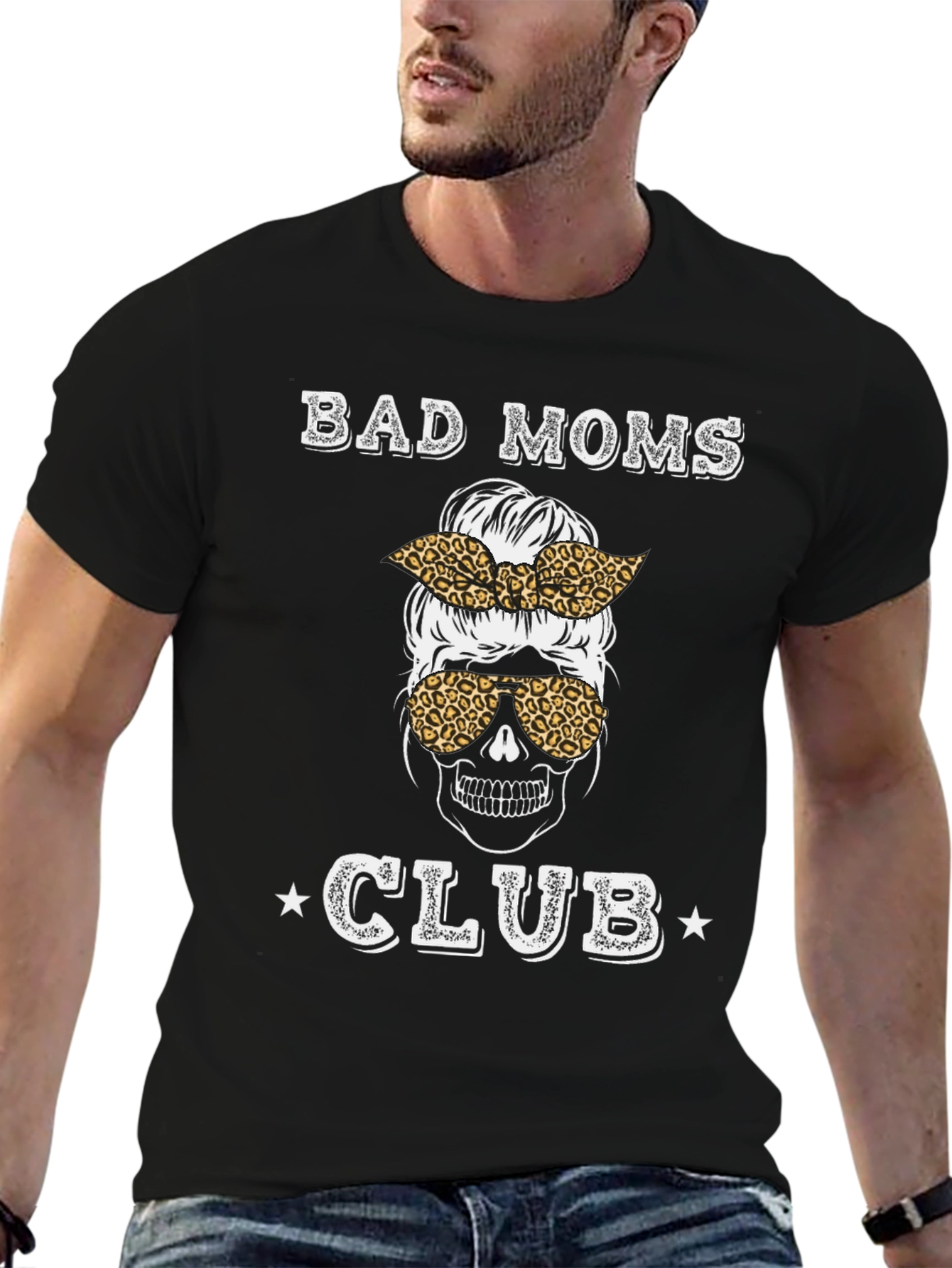 Black Bad Moms Club Graphic Tee - Skull Bandana T-Shirt view 6