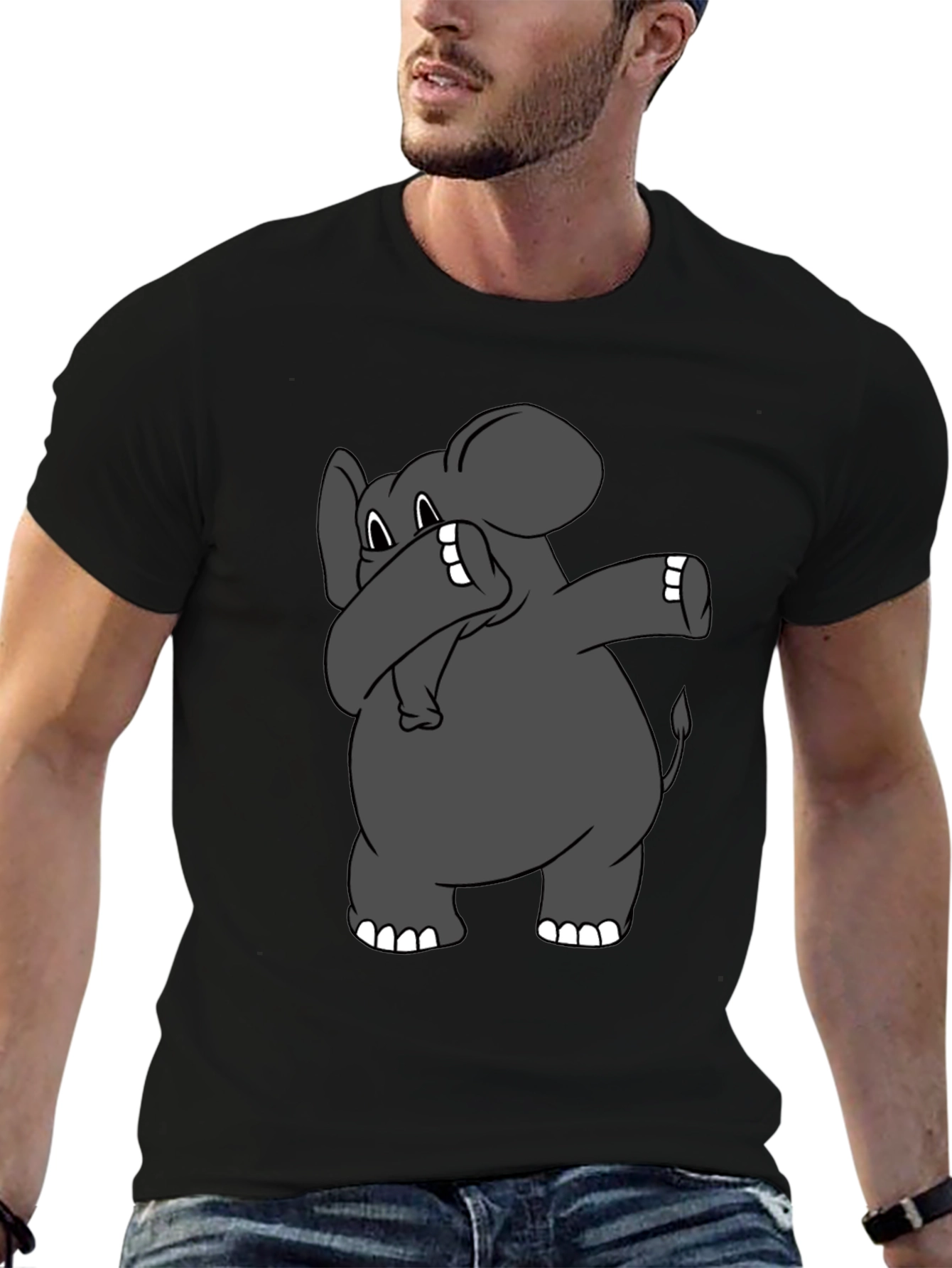 Black Dabbing Elephant Graphic T-Shirt - Black Cotton Tee view 6