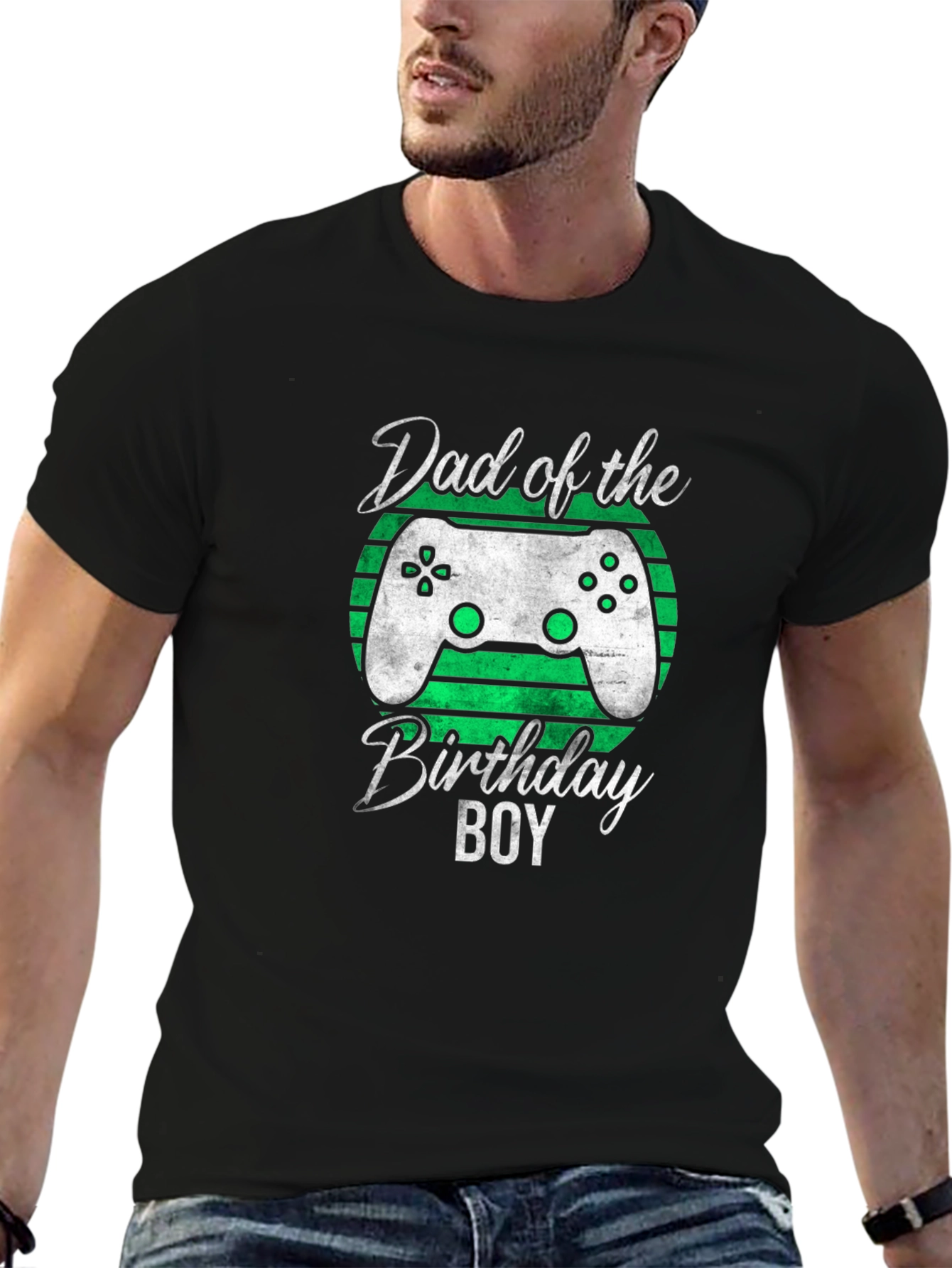 Black Dad of the Birthday Boy Gamer T-Shirt view 6