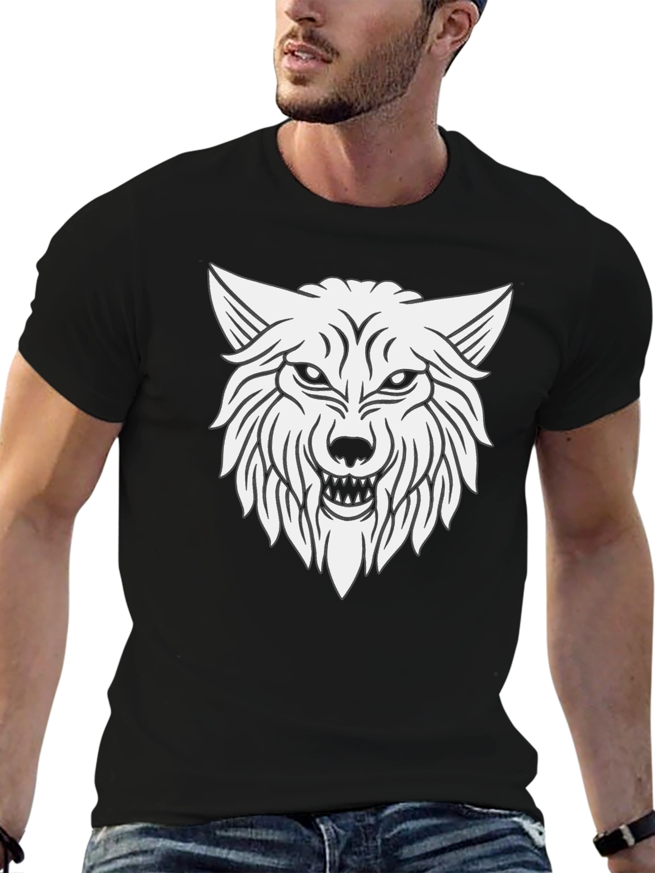 Black Wolf Graphic T-Shirt - Black Cotton Tee view 6