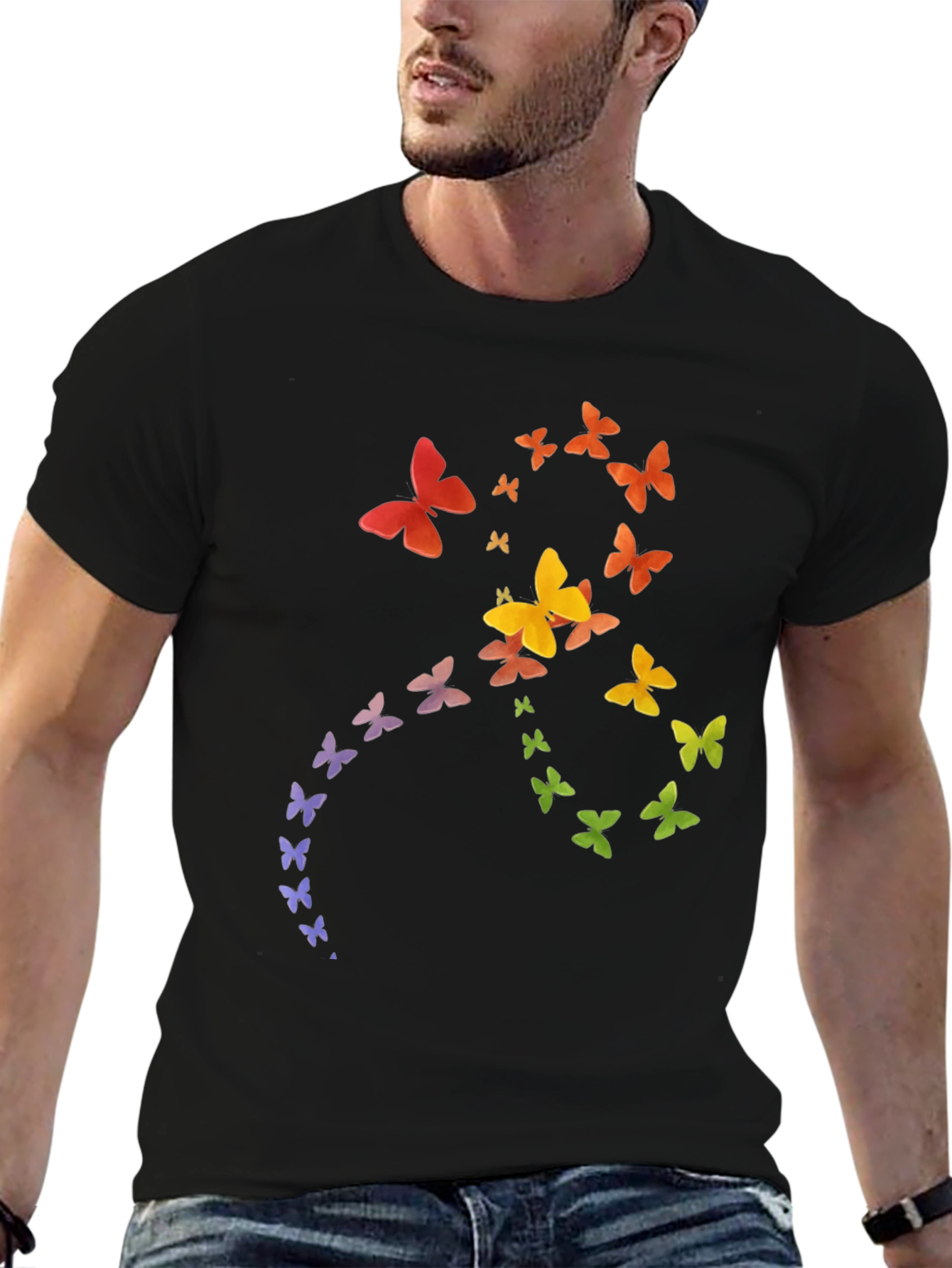 Black Rainbow Butterfly Graphic Tee - Soft Cotton Casual Shirt view 6