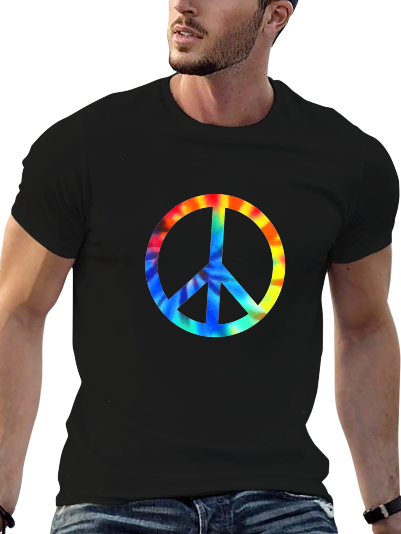 Black Peace Sign Tie-Dye Graphic Tee - Black view 6