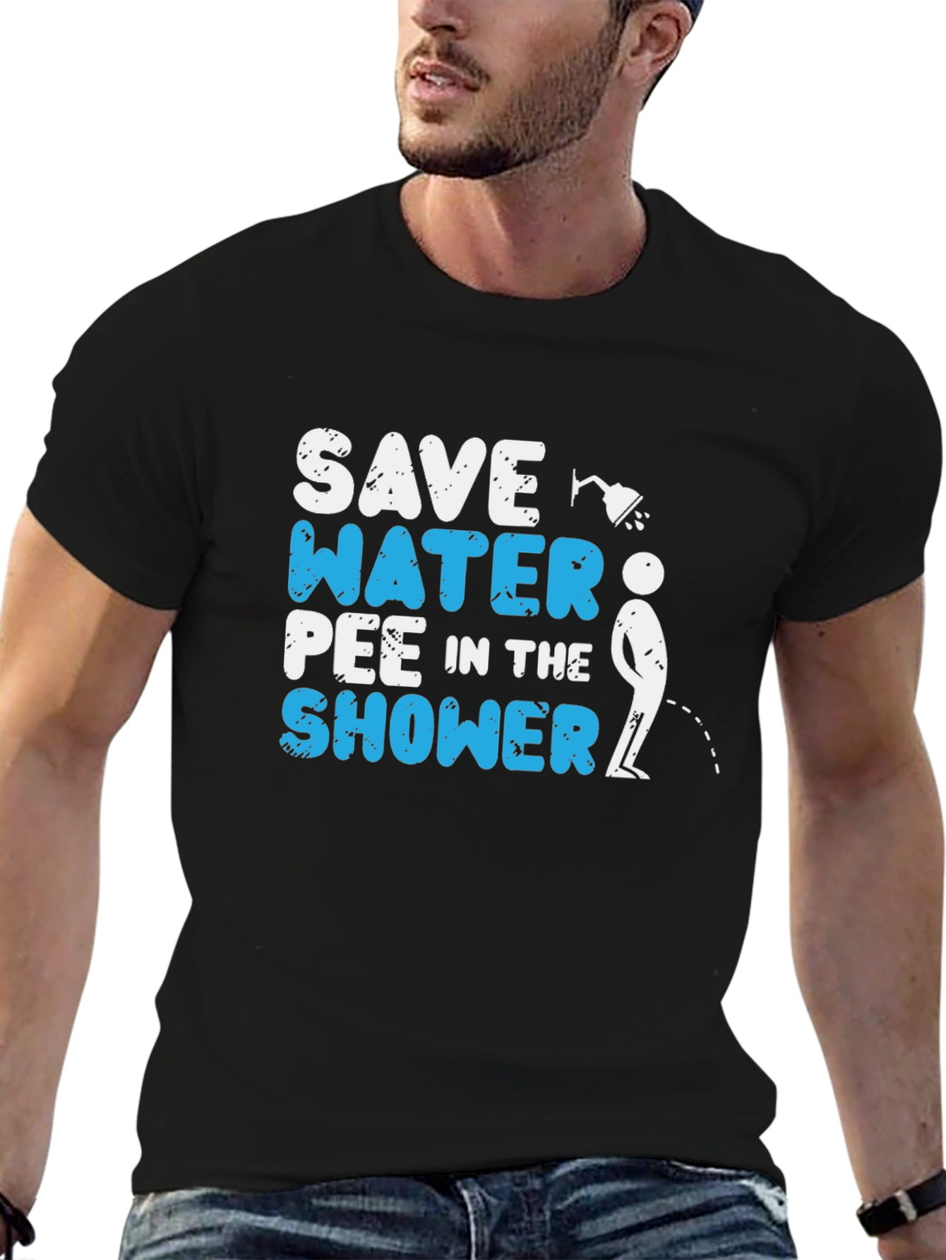 Black Save Water Pee in the Shower Graphic Tee view 6