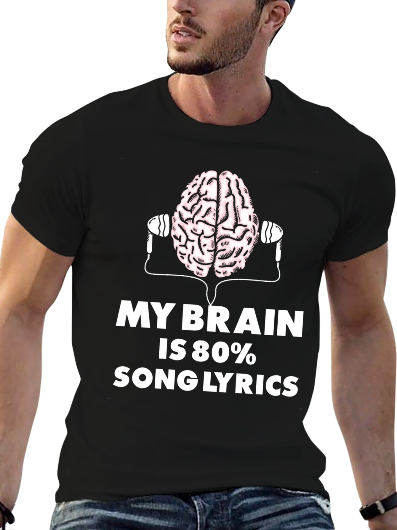 Black Brain 80% Song Lyrics Black T-Shirt view 6