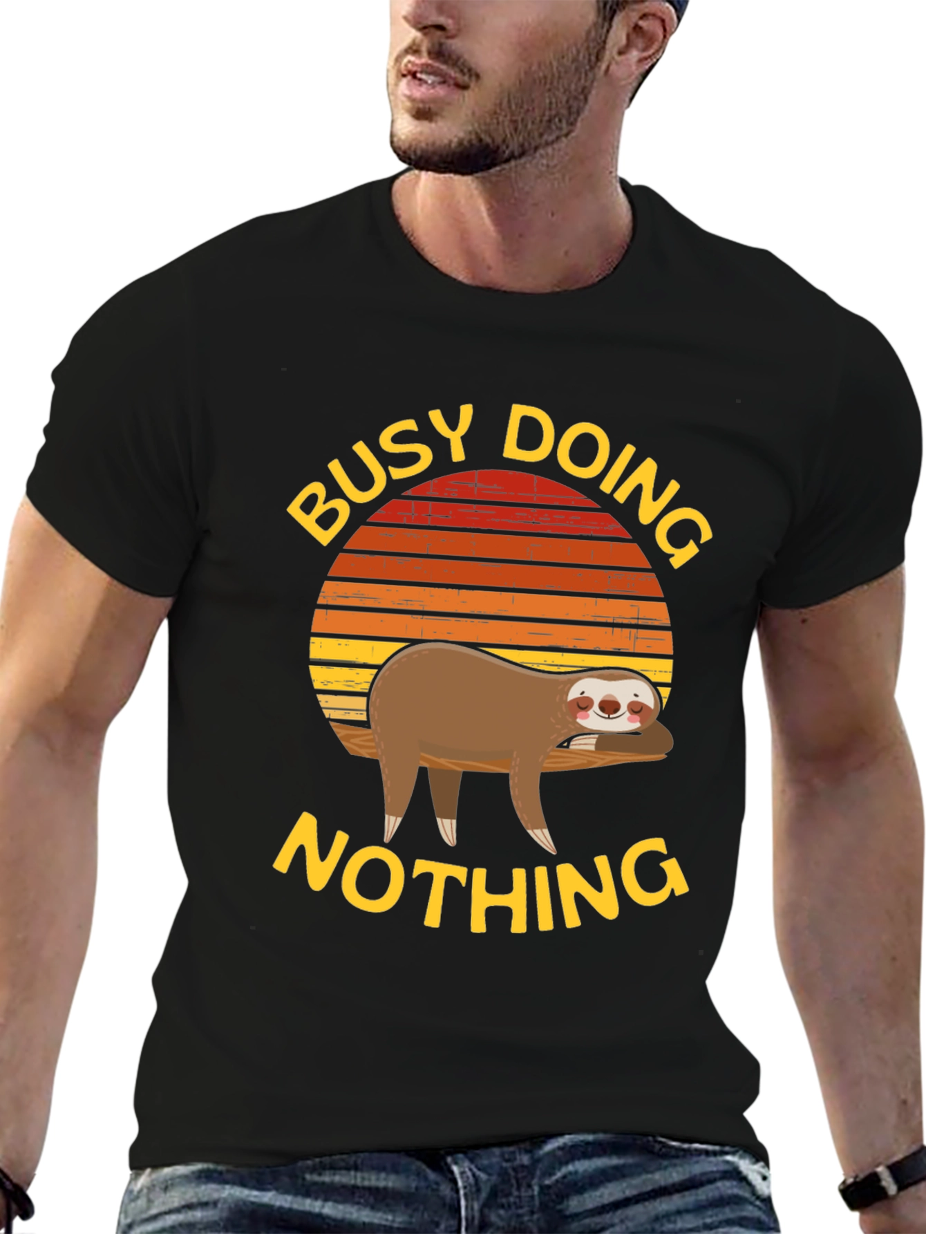 Black Busy Doing Nothing Sloth Graphic Tee view 6