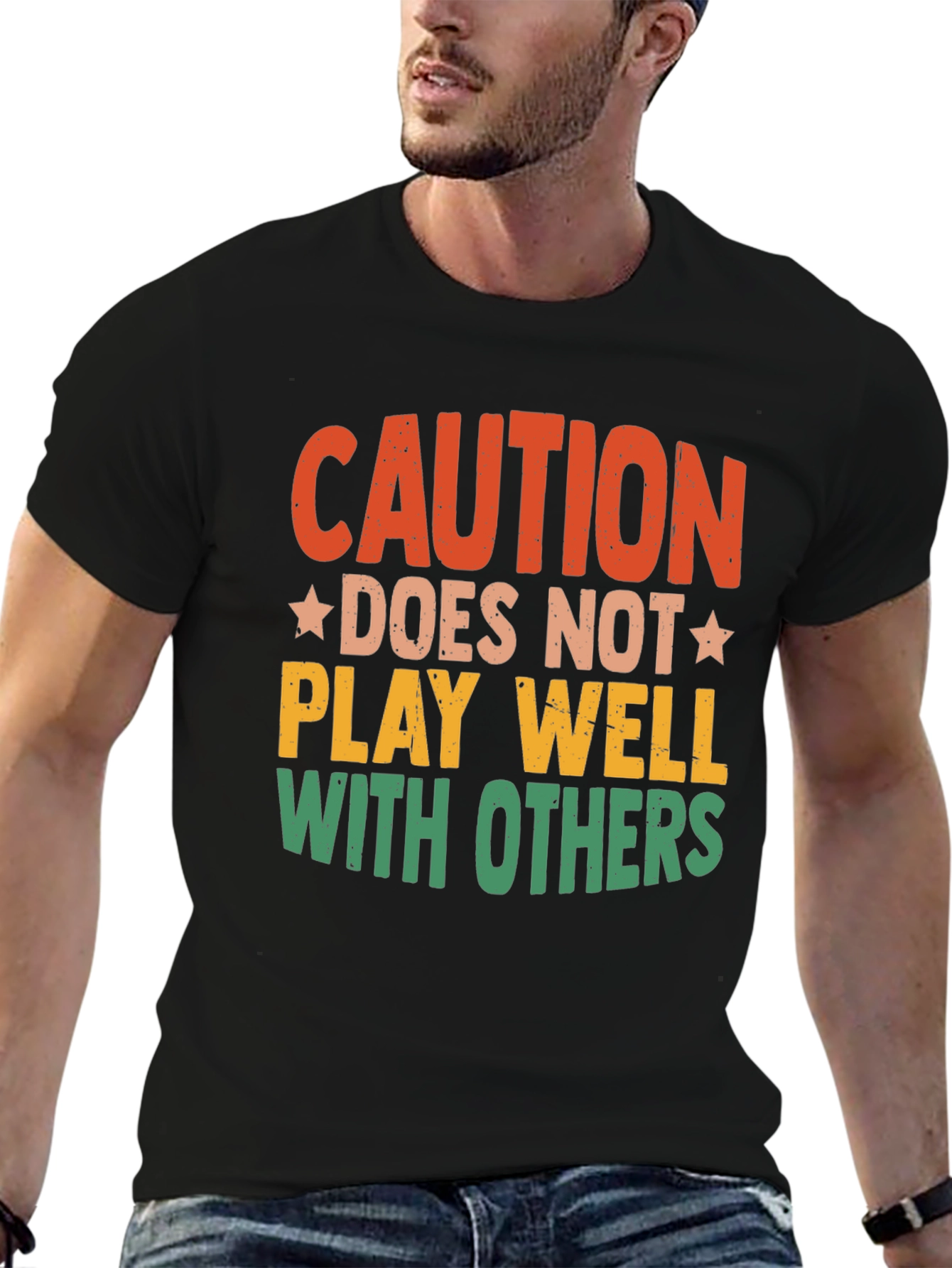 Black Caution: Does Not Play Well With Others T-Shirt view 6