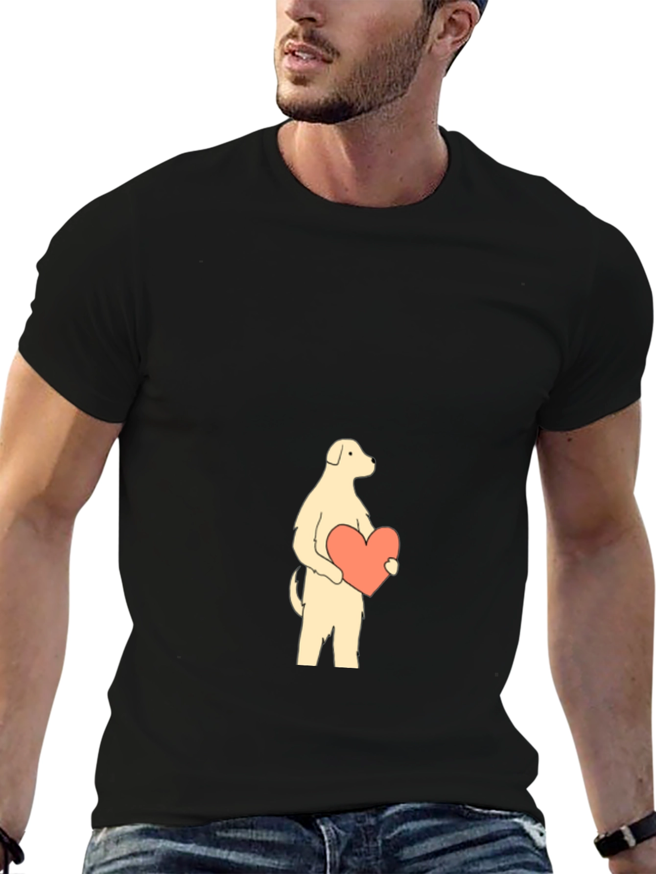 Black Dog with Heart Graphic Tee - Black Cotton Shirt view 6