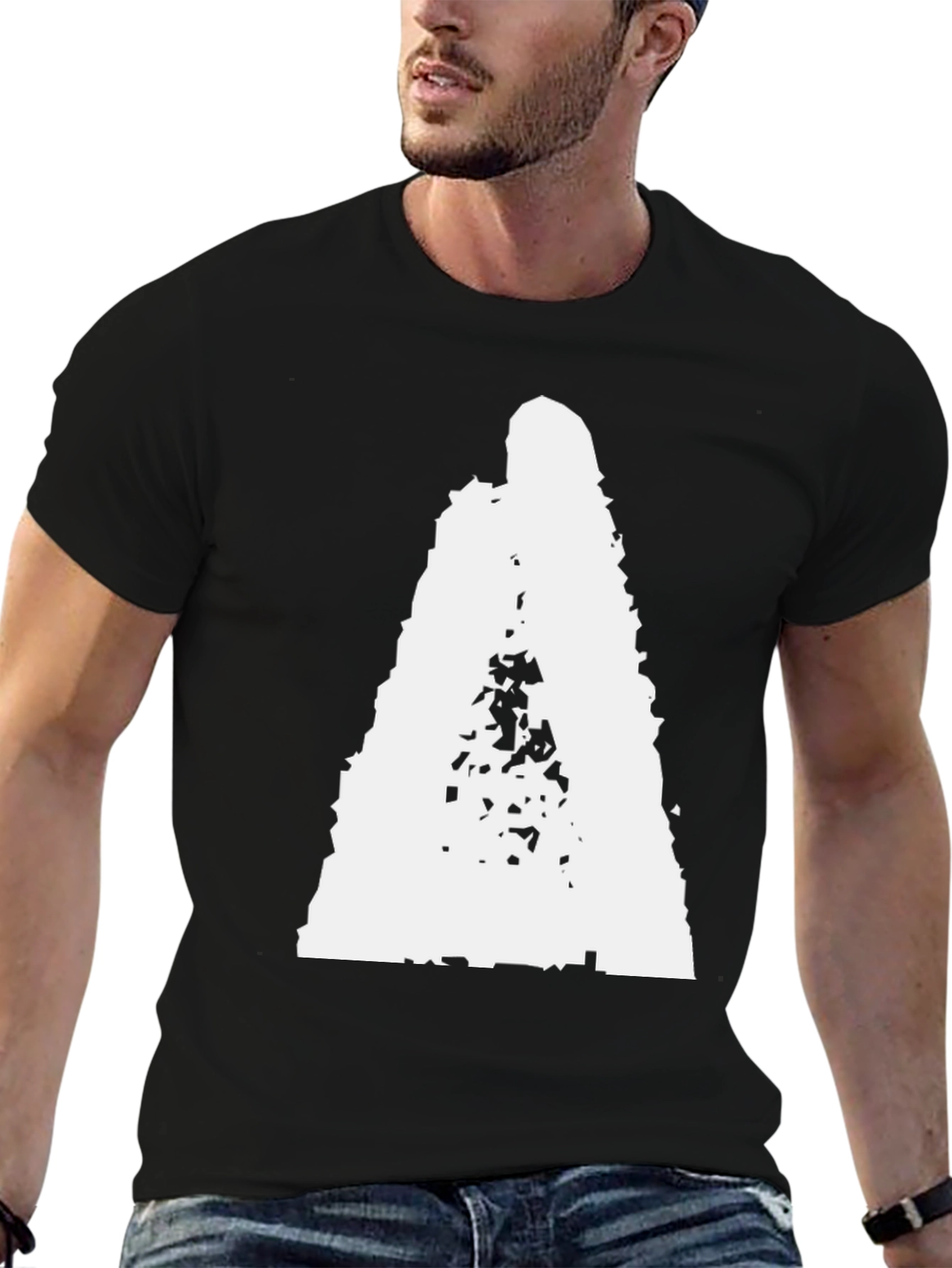 Black Black T-Shirt with Abstract White Figure Print view 6