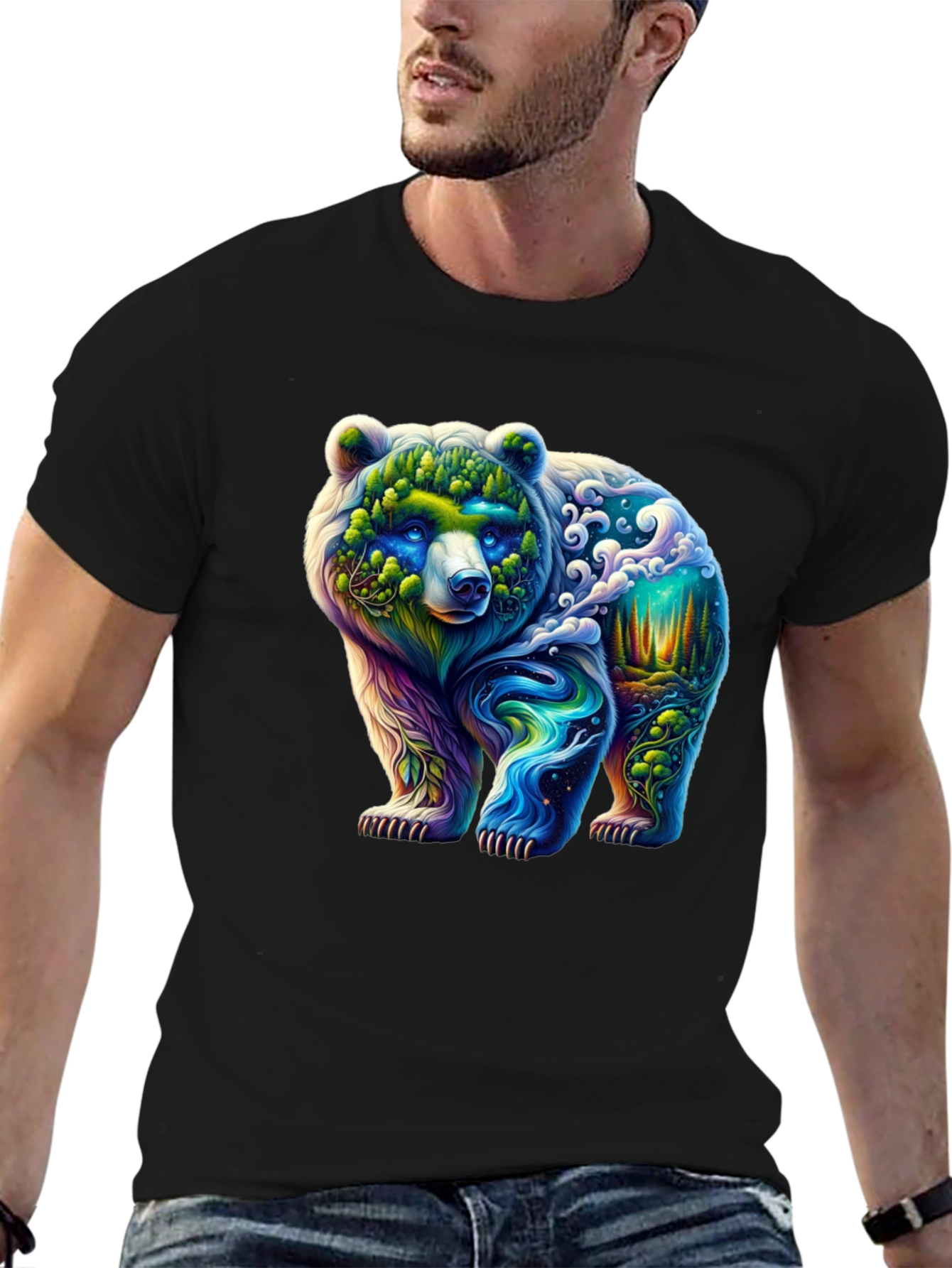 Black Nature Bear Graphic Tee - Black view 6
