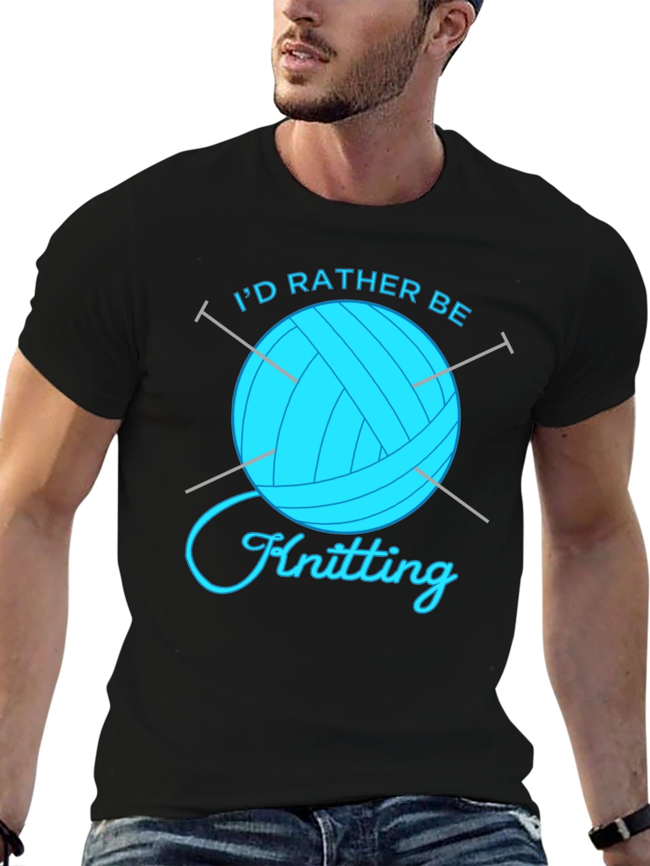 Black I'd Rather Be Knitting Graphic T-Shirt view 6