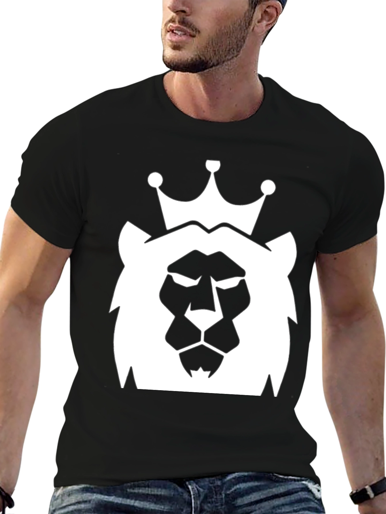 Black King Lion Graphic Tee - Black Cotton Blend view 6