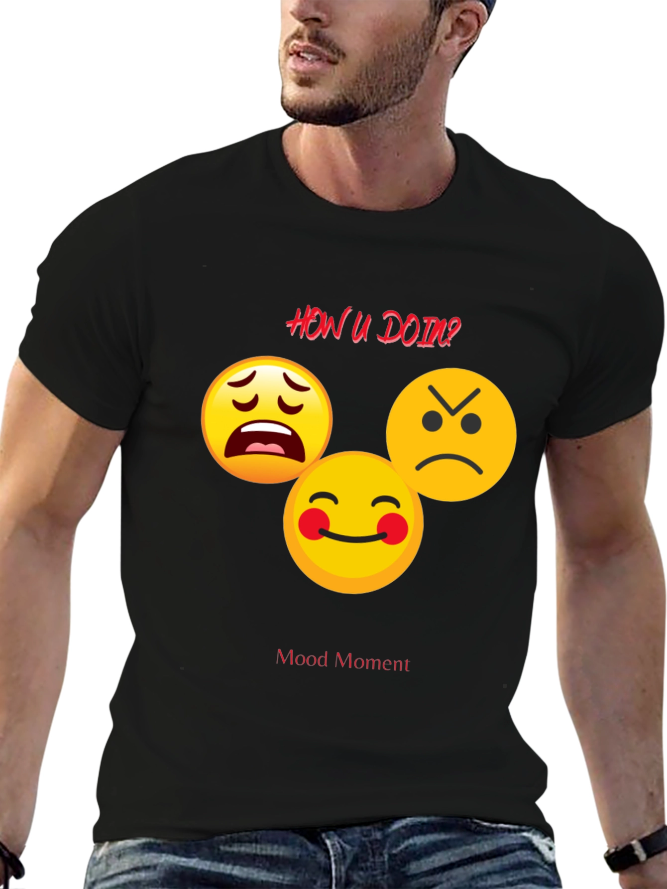 Black Mood Moment Emoji Graphic Black T-Shirt view 6