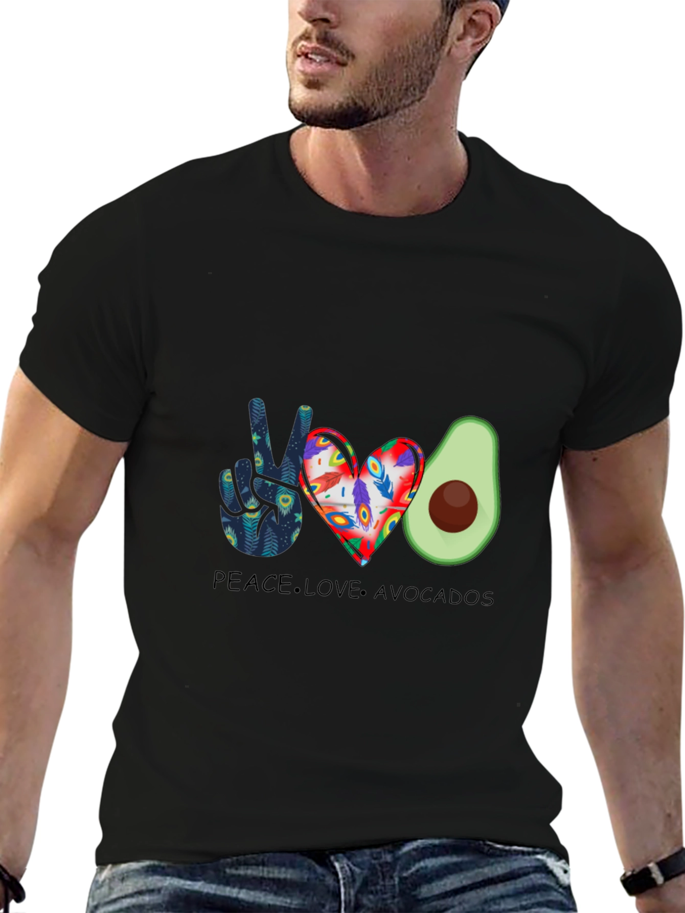 Black Peace Love Avocados Graphic T-Shirt view 6
