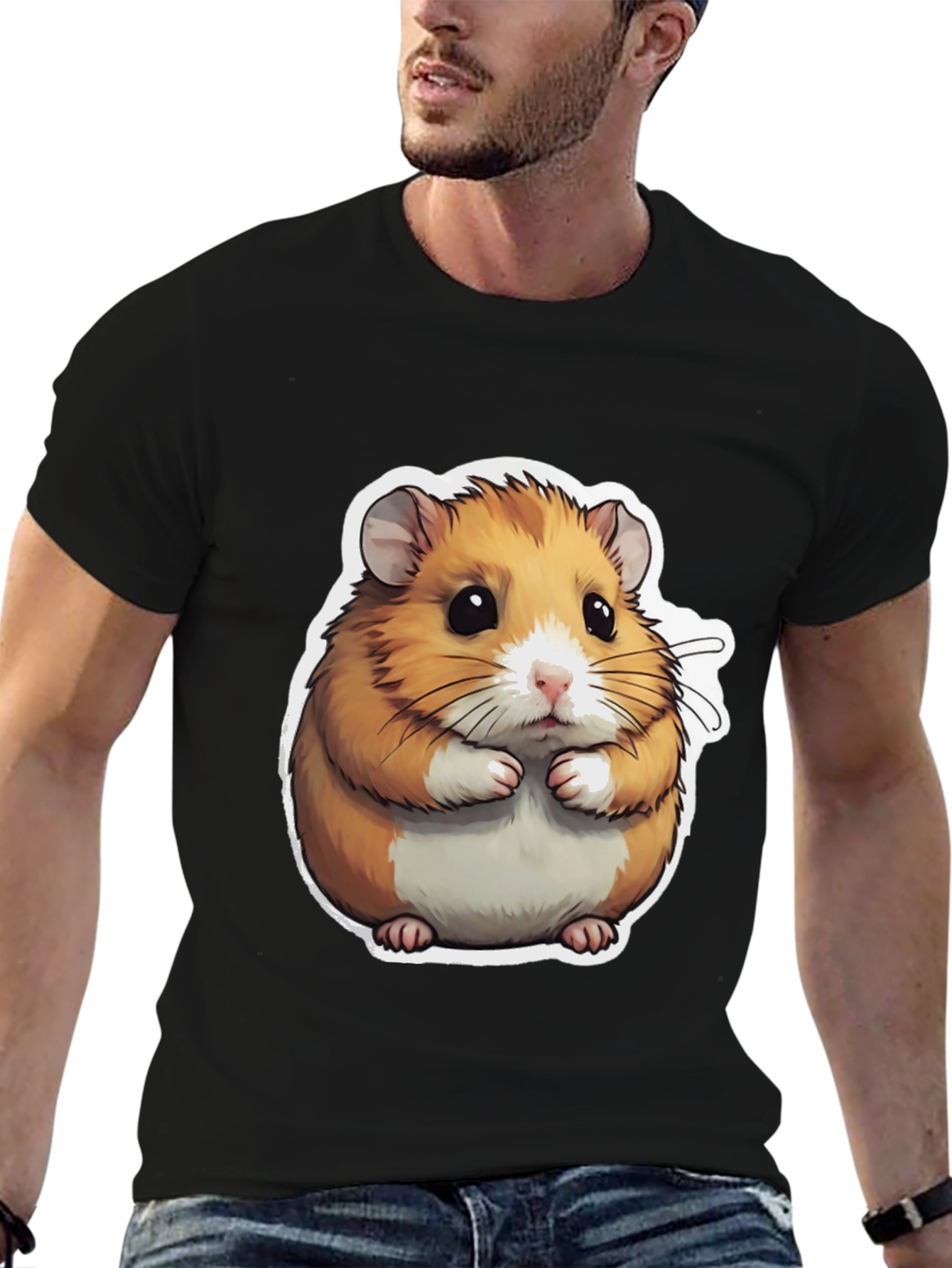 Black Cute Hamster Graphic Tee - Black Cotton Blend view 6