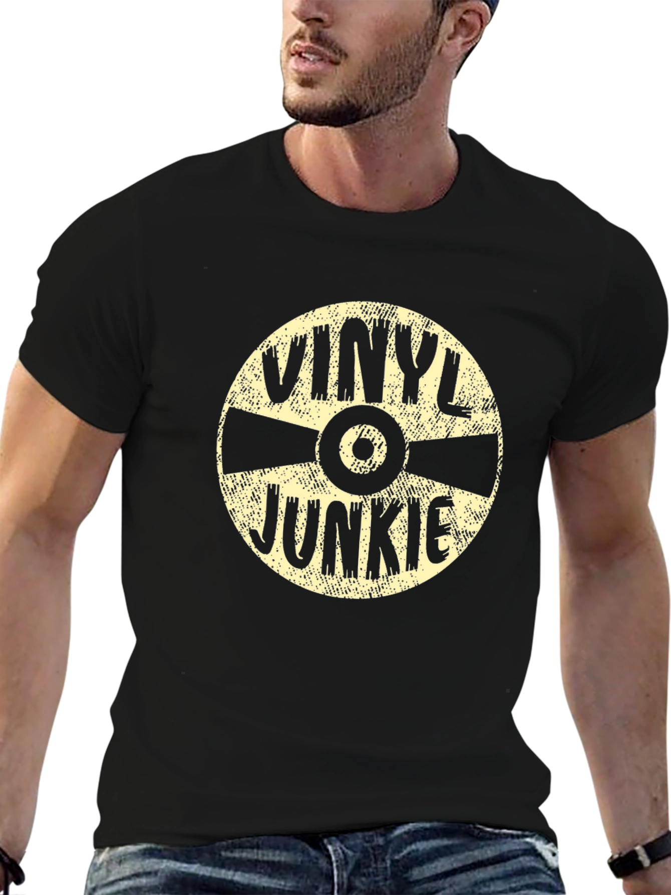 Black Vinyl Junkie Black T-Shirt - Music Lover Tee view 6