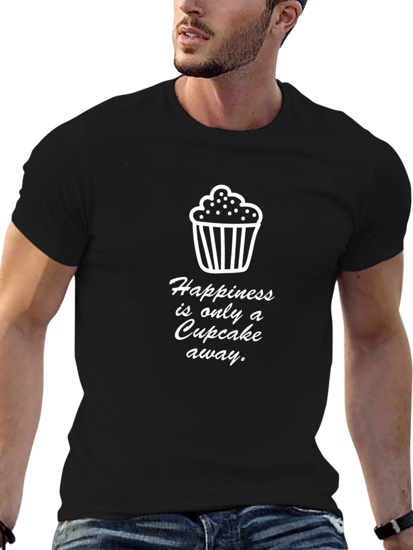 Black Happiness Cupcake Graphic Tee - Soft Cotton Blend Shirt view 6