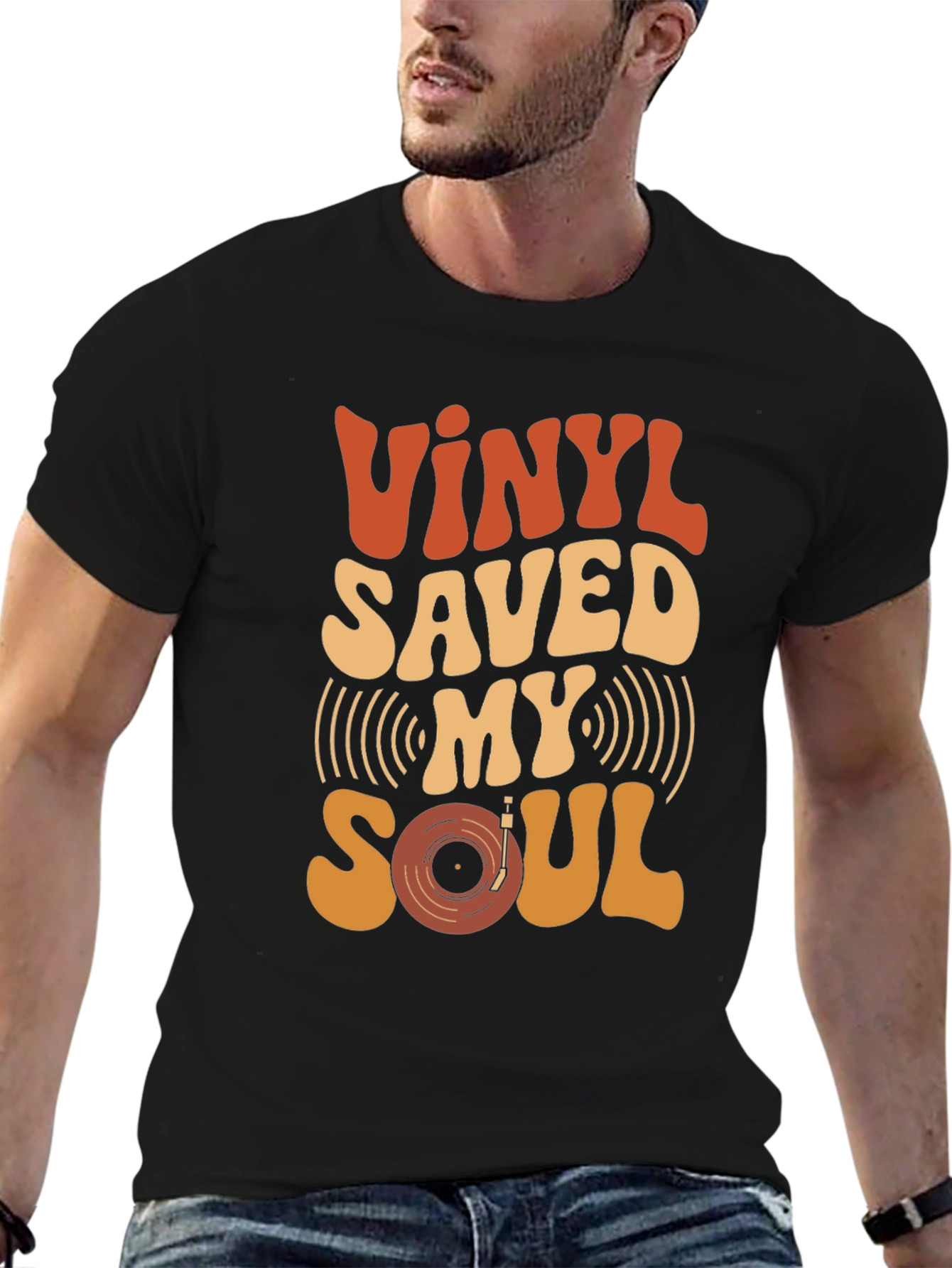 Black Vinyl Saved My Soul Retro Graphic Tee view 6