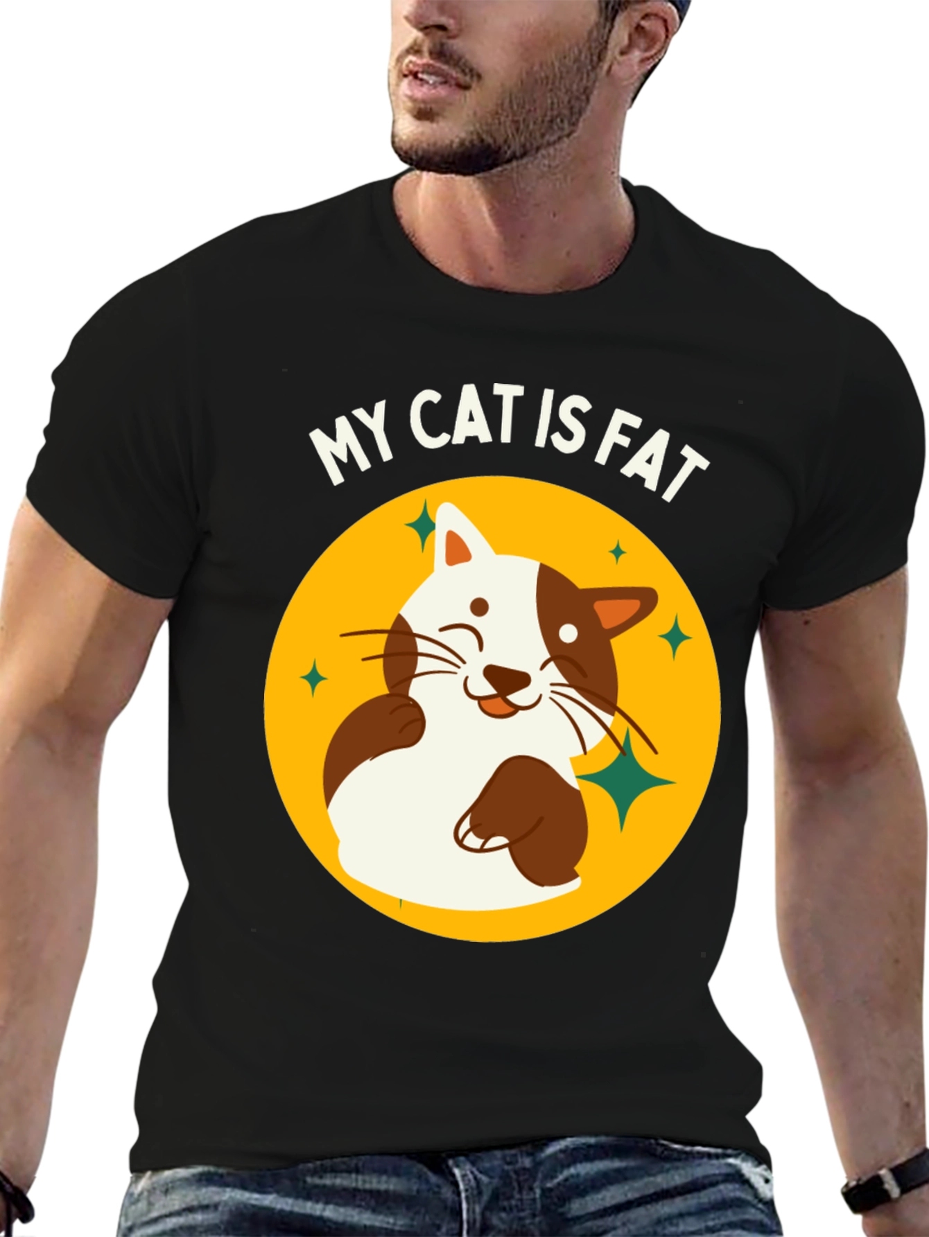 Black My Cat is Fat Funny T-Shirt view 6