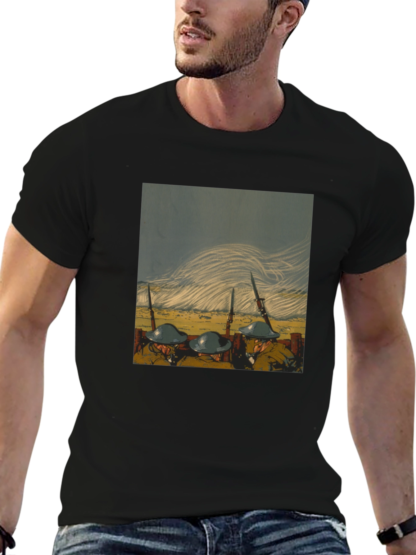 Black Vintage War Art Black T-Shirt view 6