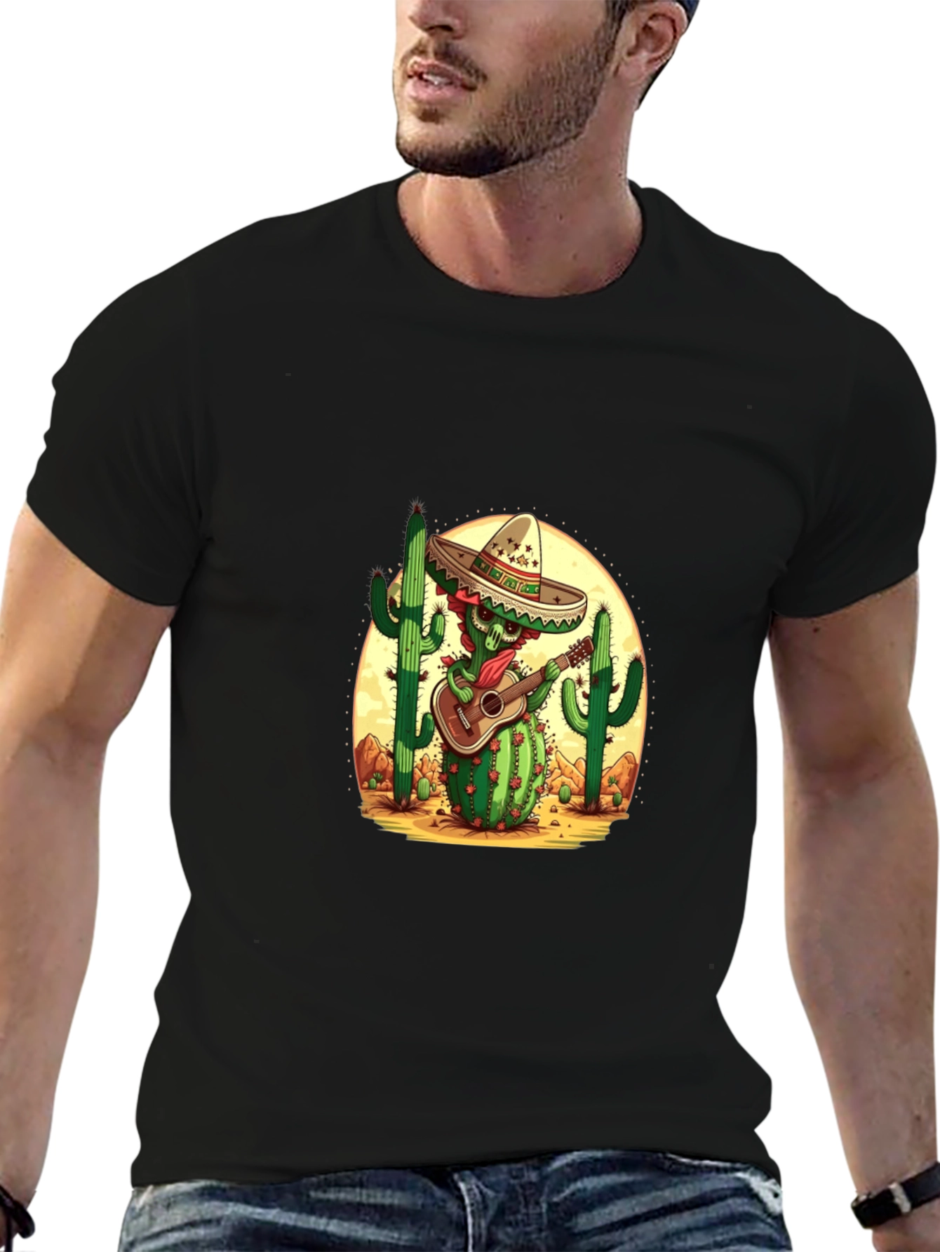 Black Cactus Mariachi Graphic Tee - Desert Fiesta Shirt view 6