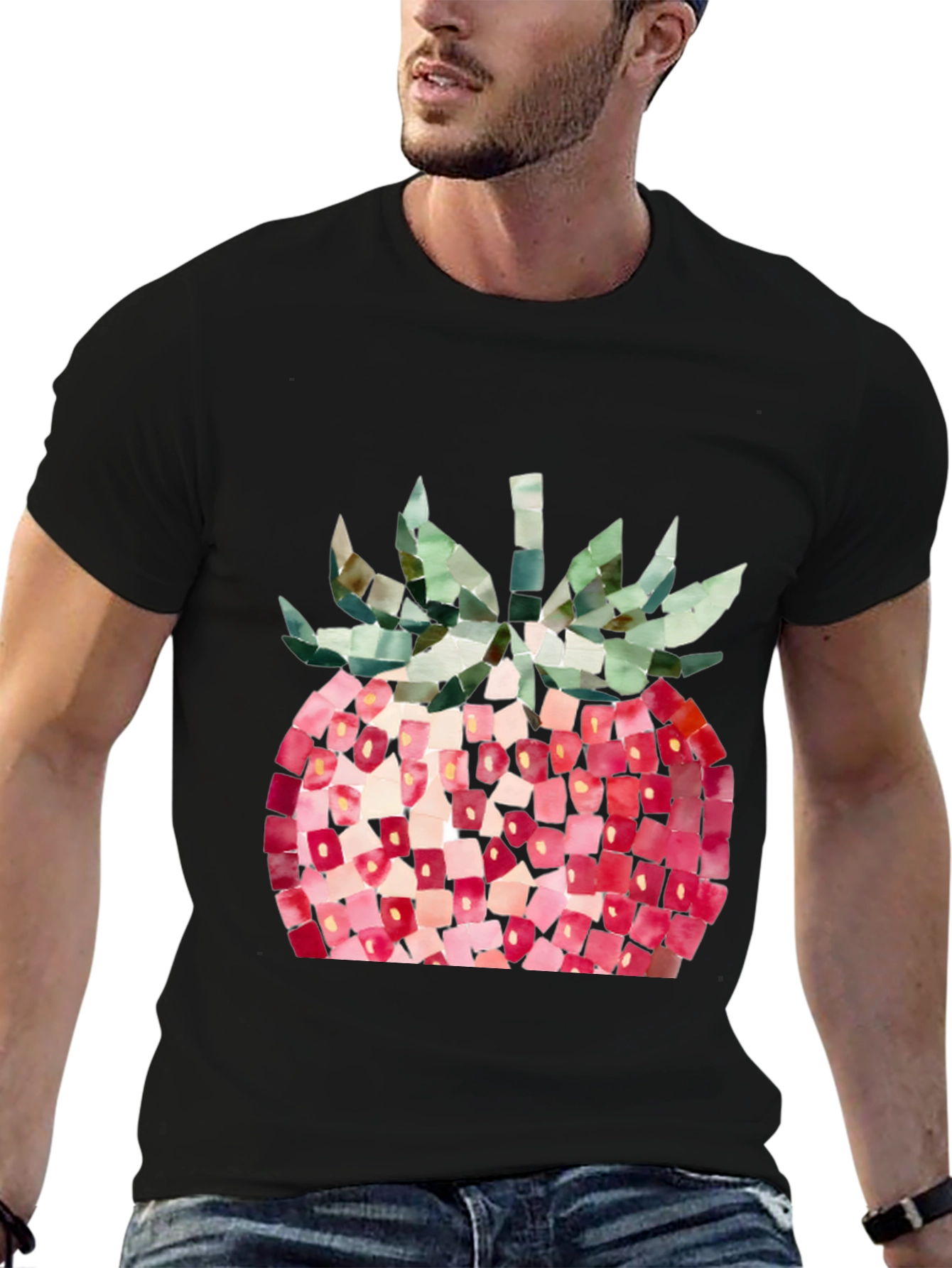 Black Strawberry Graphic Tee - Abstract Fruit Design, Casual Wear view 6