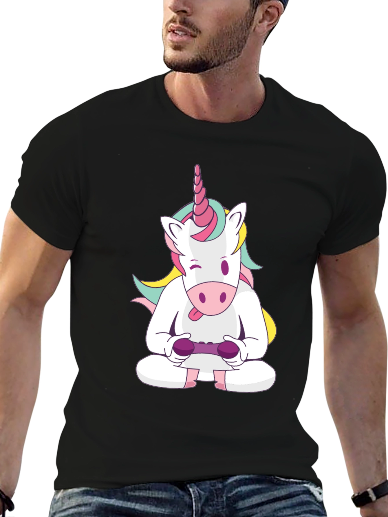 Black Unicorn Gamer T-Shirt - Funny Graphic Tee view 6