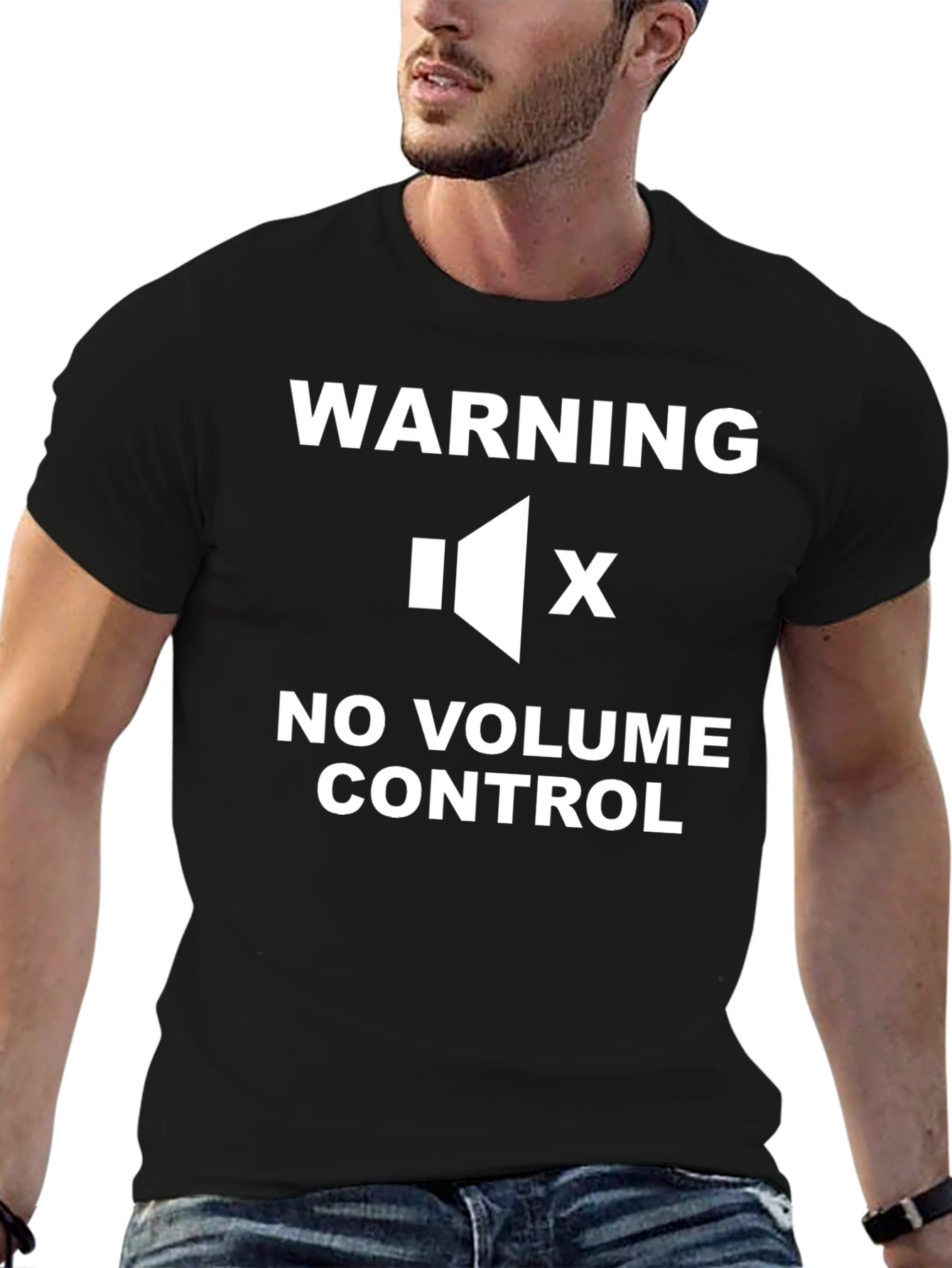 Black Warning No Volume Control Novelty T-Shirt view 6