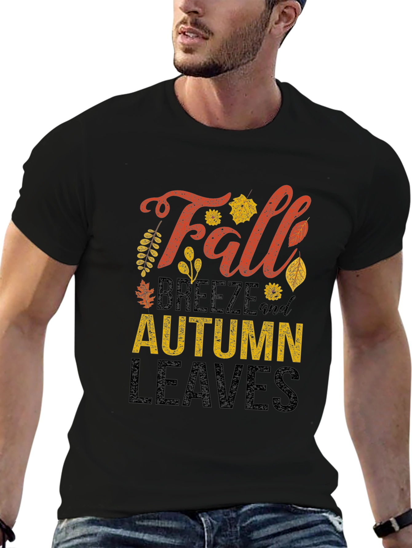Black Fall Breeze Autumn Leaves Graphic Tee view 6