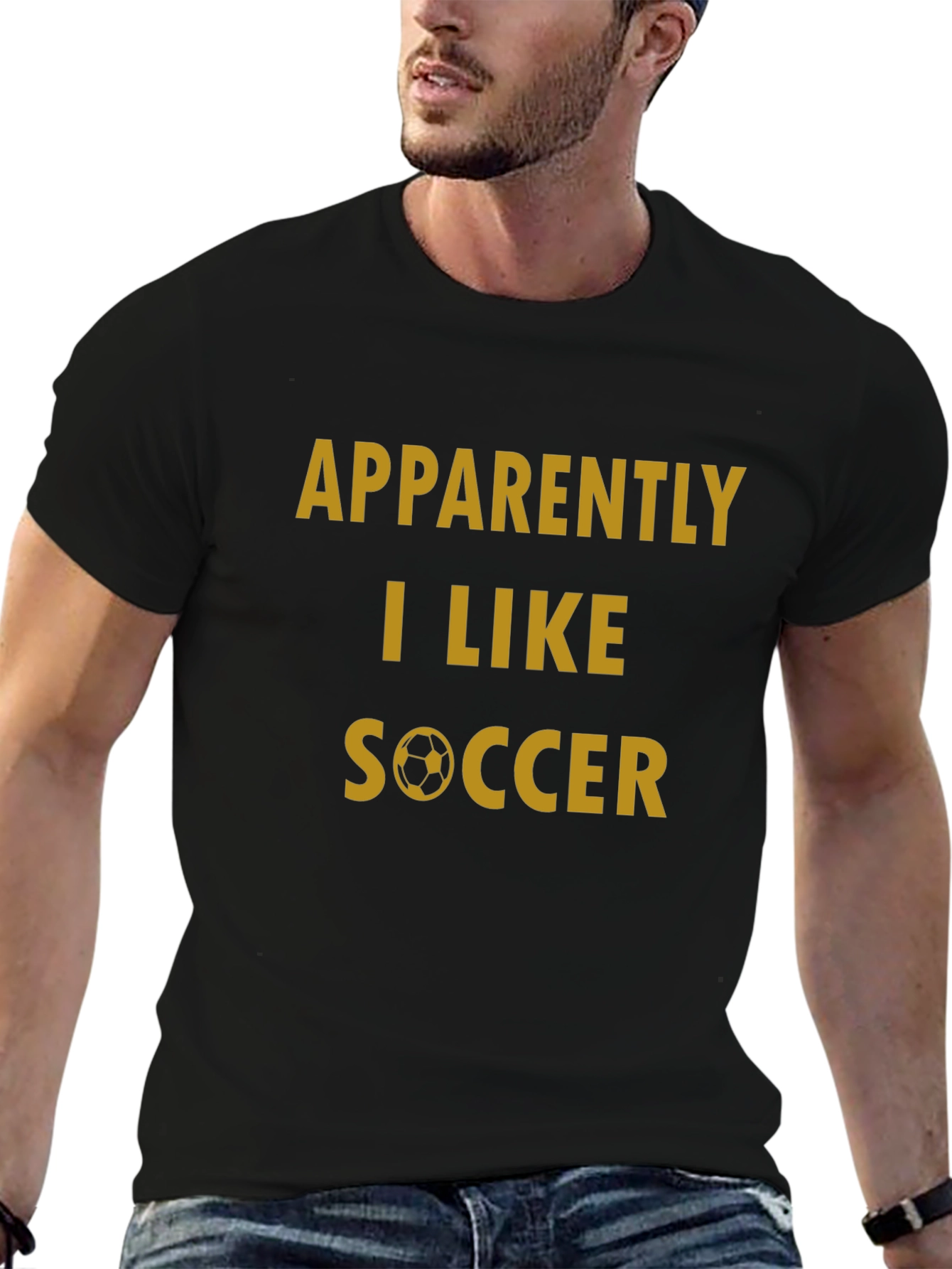 Black Funny Soccer T-Shirt: "Apparently I Like Soccer" view 6