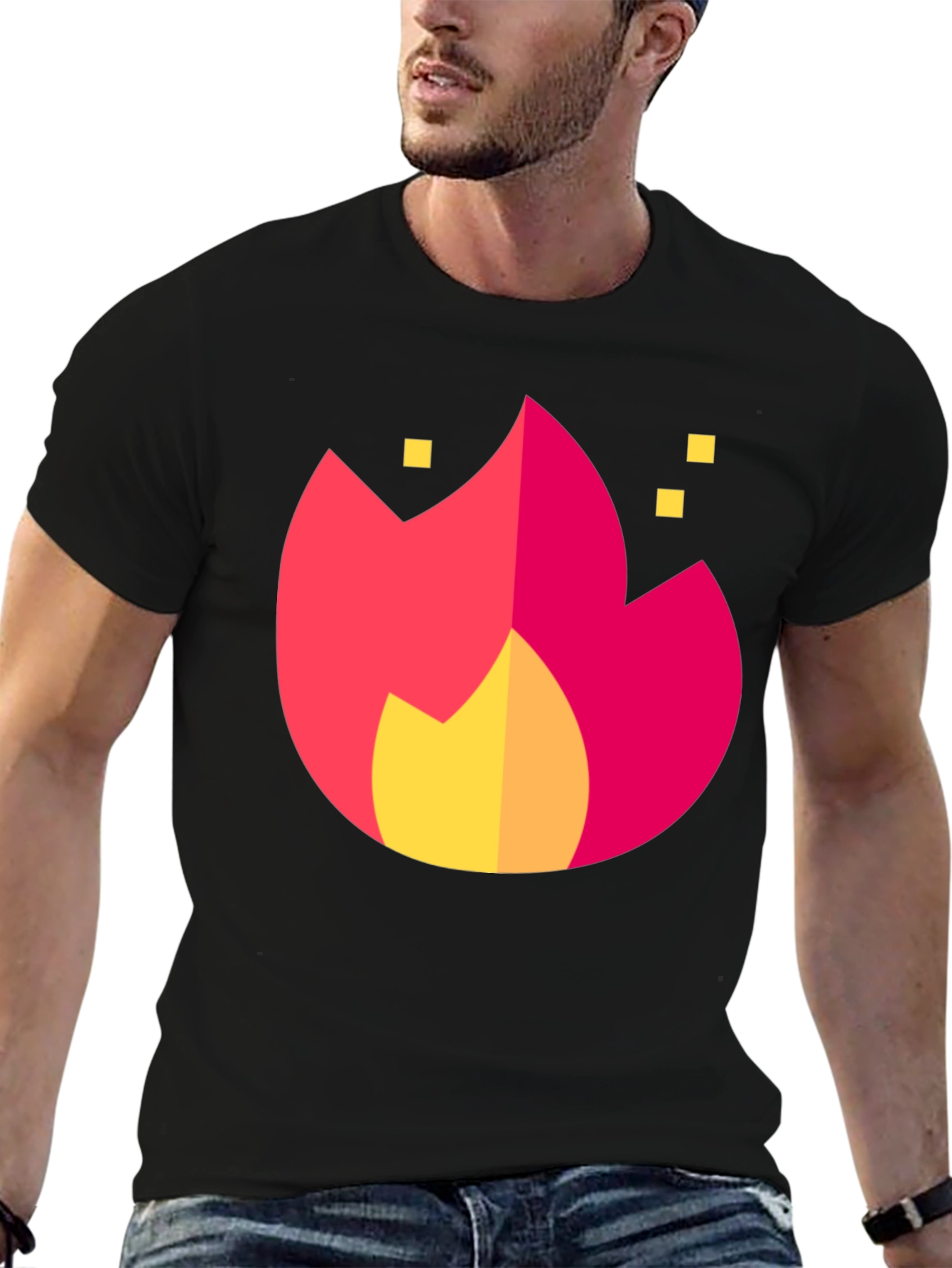 Black Bold Flame Graphic Tee - Black Crew Neck view 6