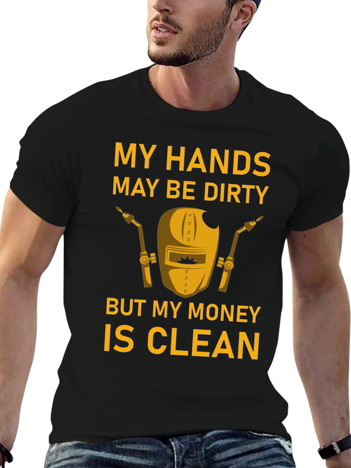 Black Dirty Hands Clean Money Welder T-Shirt view 6