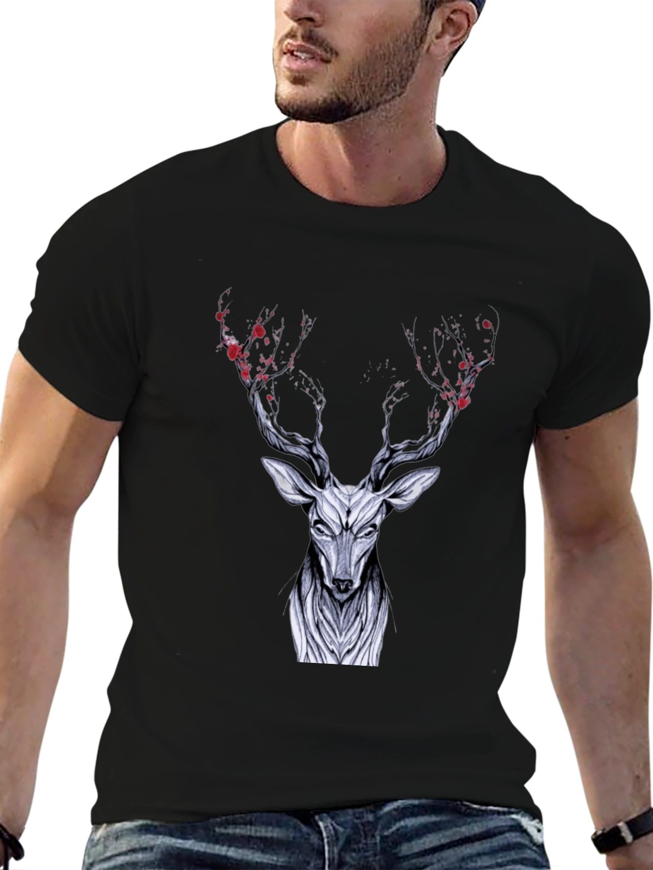Black Deer Graphic Black T-Shirt view 6