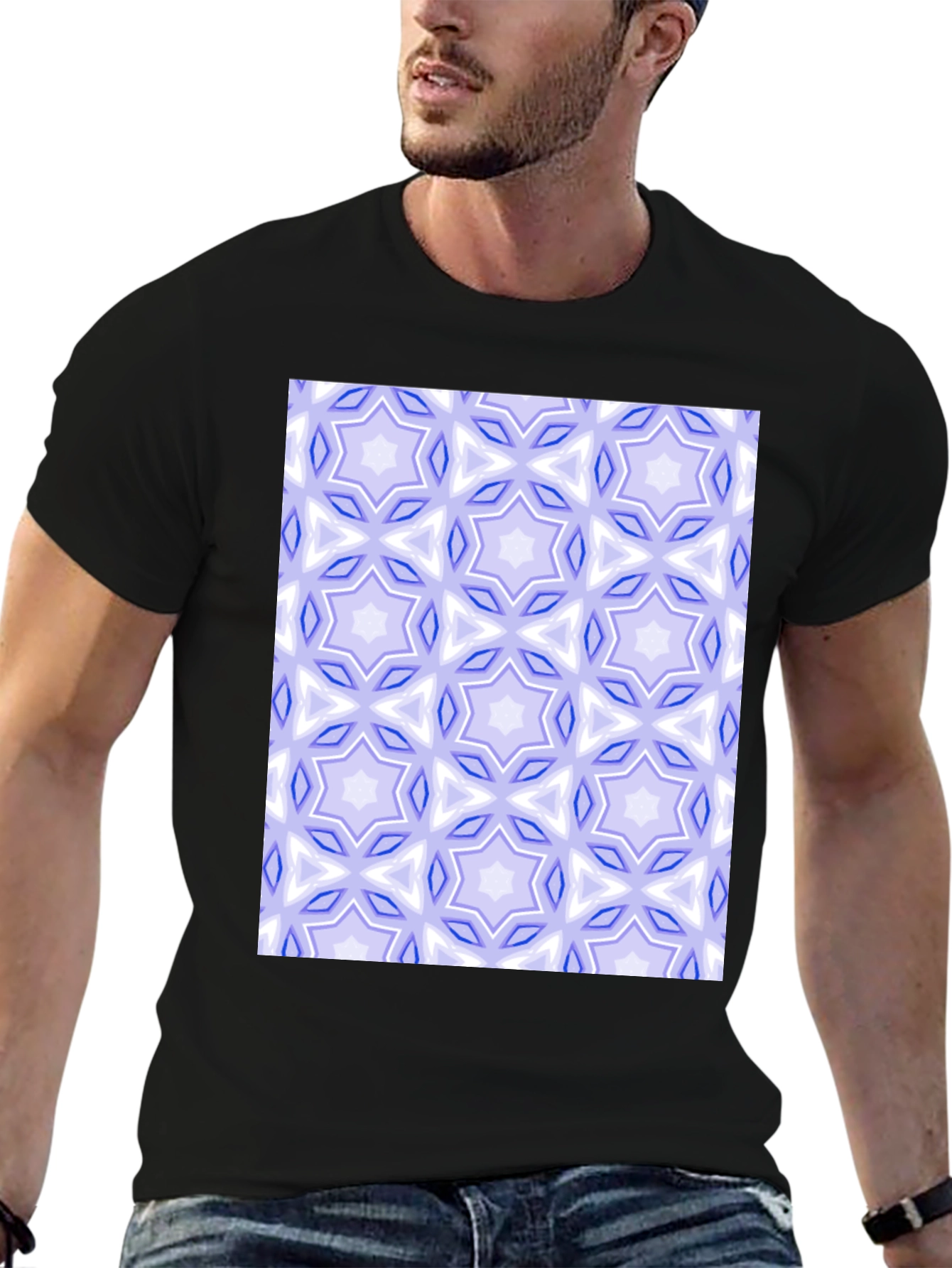 Black Geometric Star Pattern Tee view 6