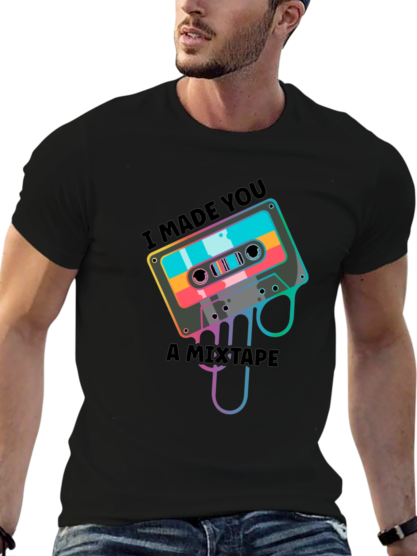 Black Retro Mixtape T-Shirt - I Made You A Mixtape view 6