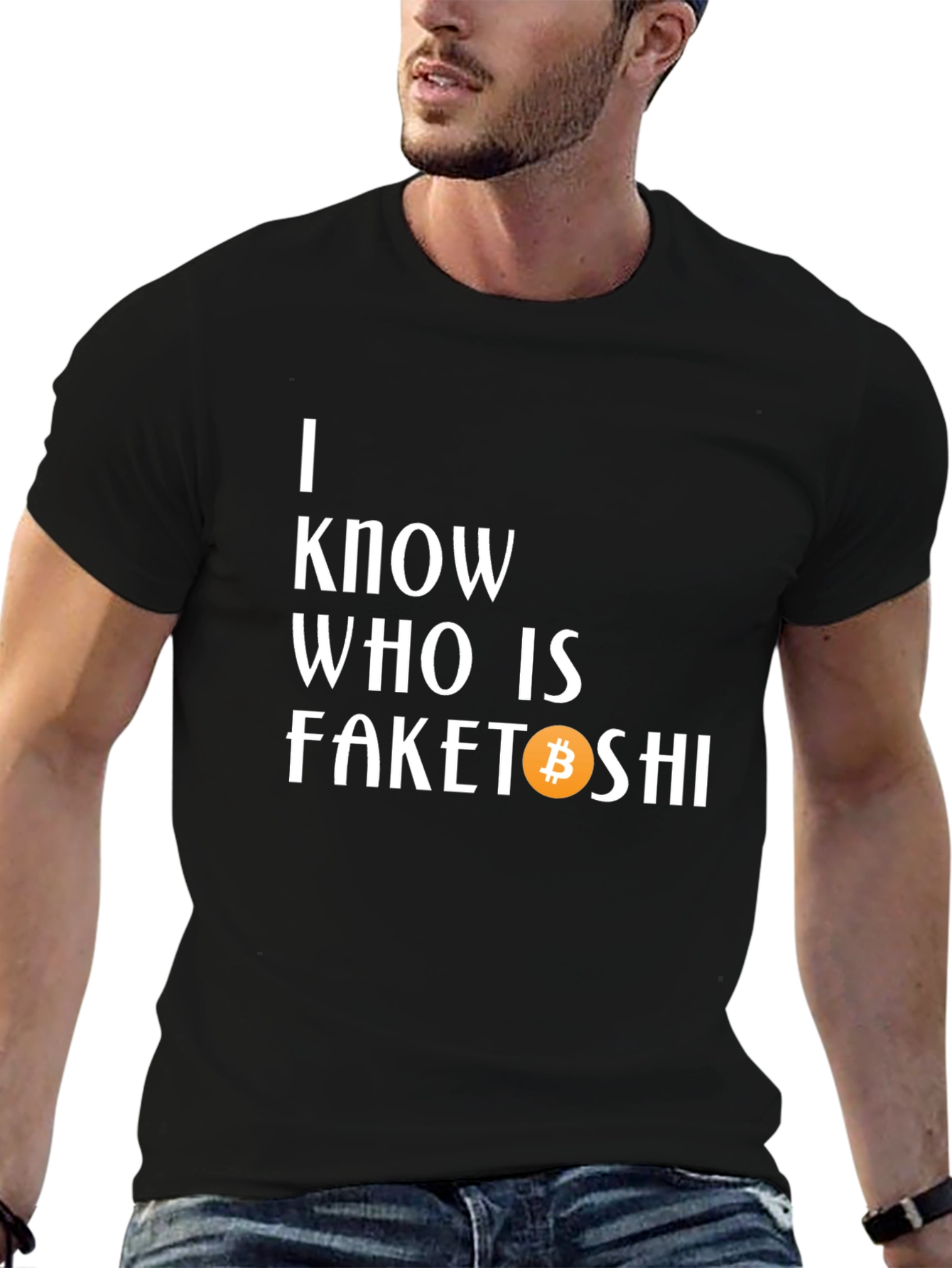 Black I Know Who is Faketoshi T-Shirt view 6