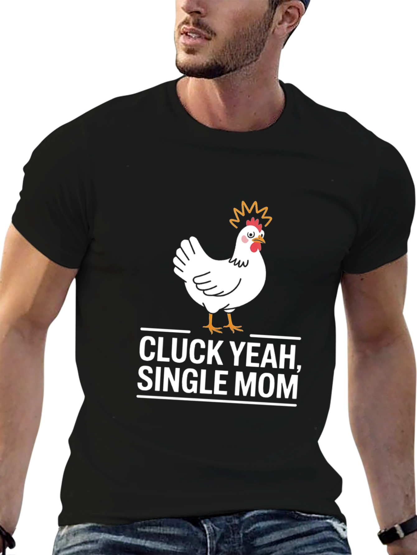 Black Cluck Yeah Single Mom Graphic T-Shirt view 6