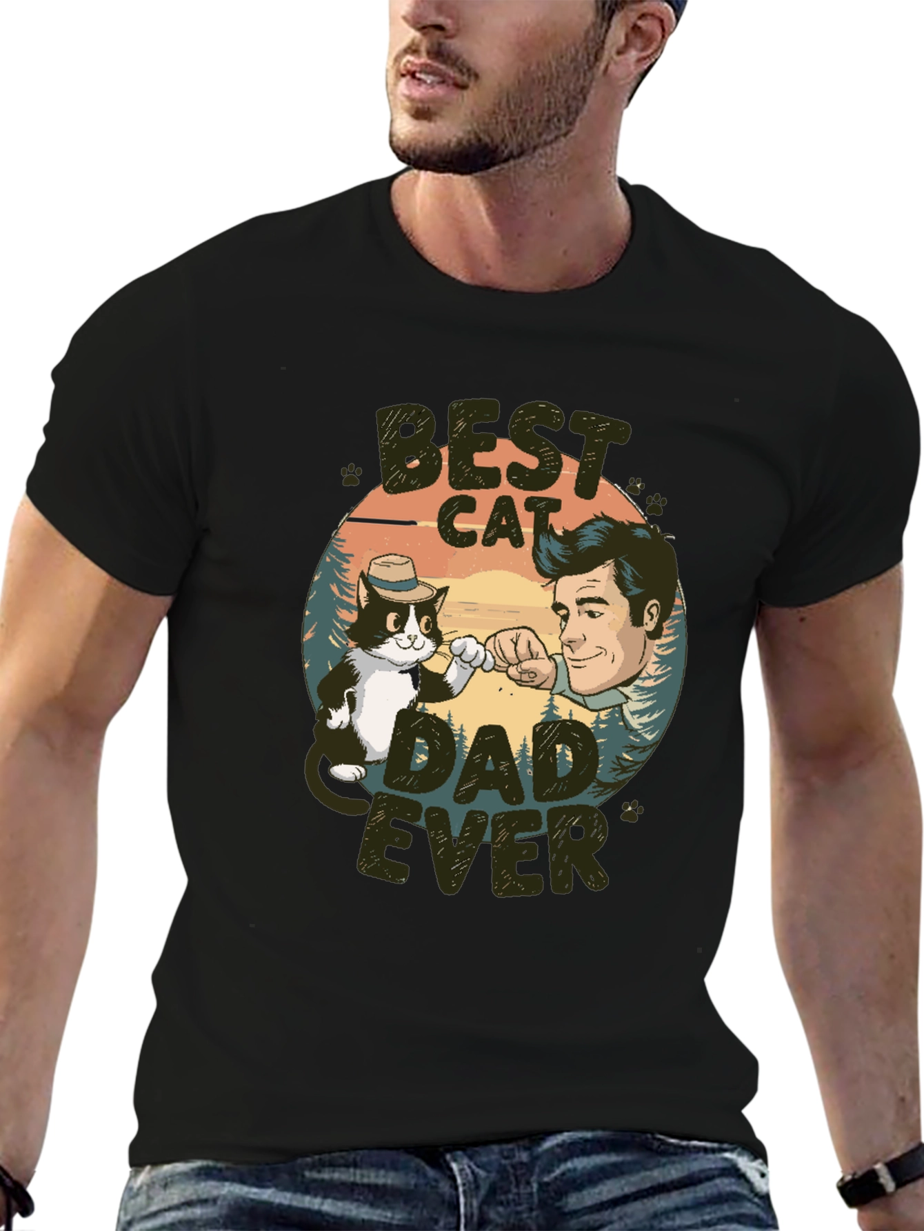 Black Best Cat Dad Ever T-Shirt view 6