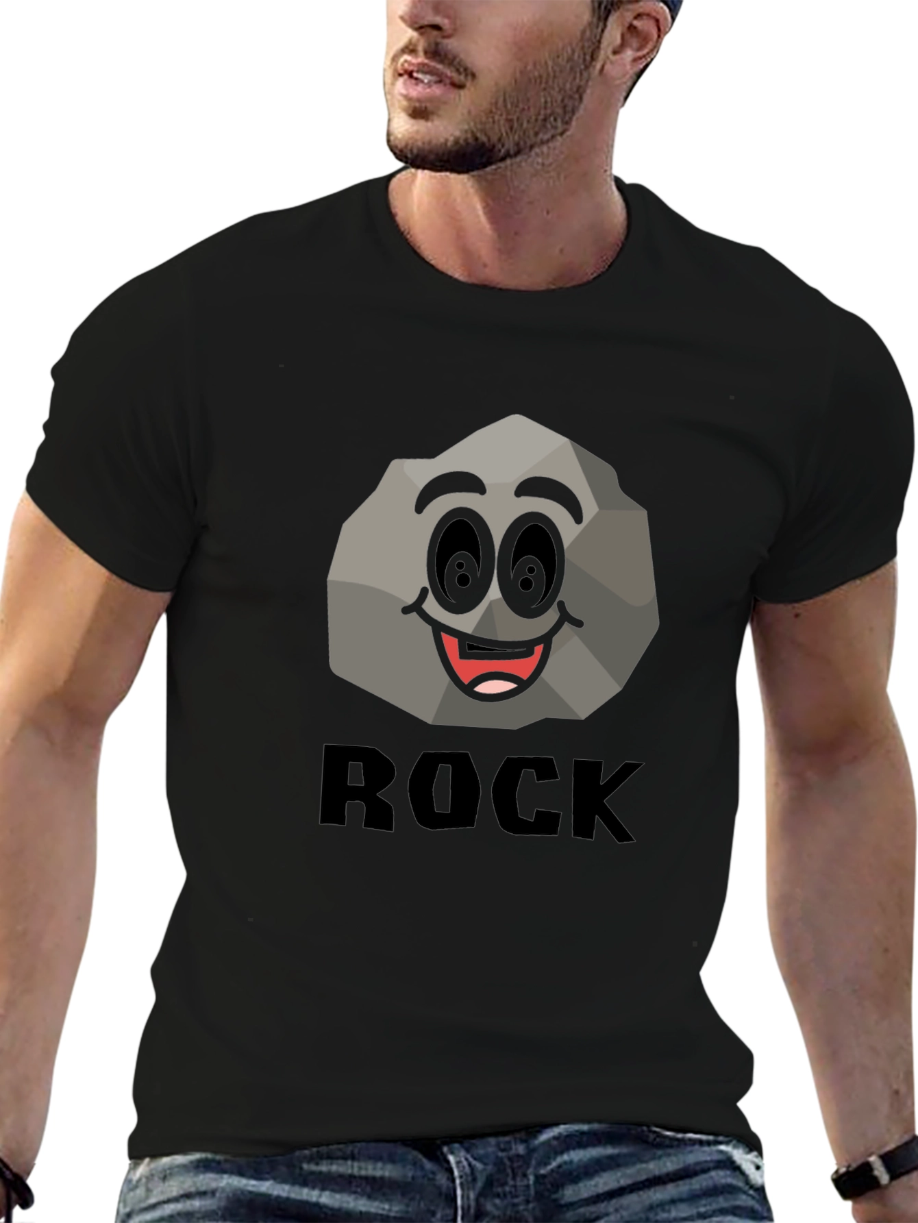 Black Funny Rock Graphic T-Shirt - Black Cotton Tee view 6