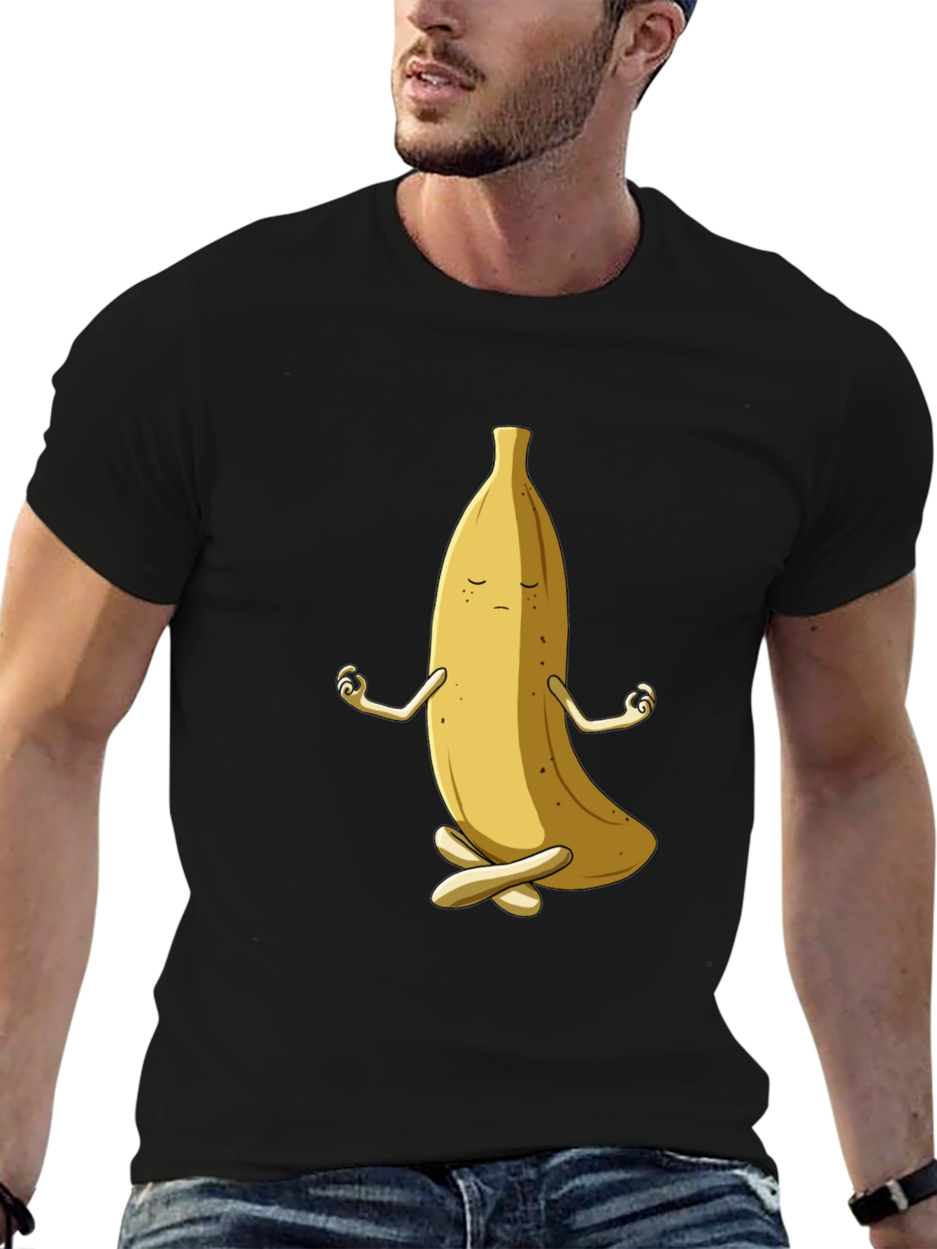 Black Zen Banana T-Shirt - Funny Meditating Fruit Tee view 6
