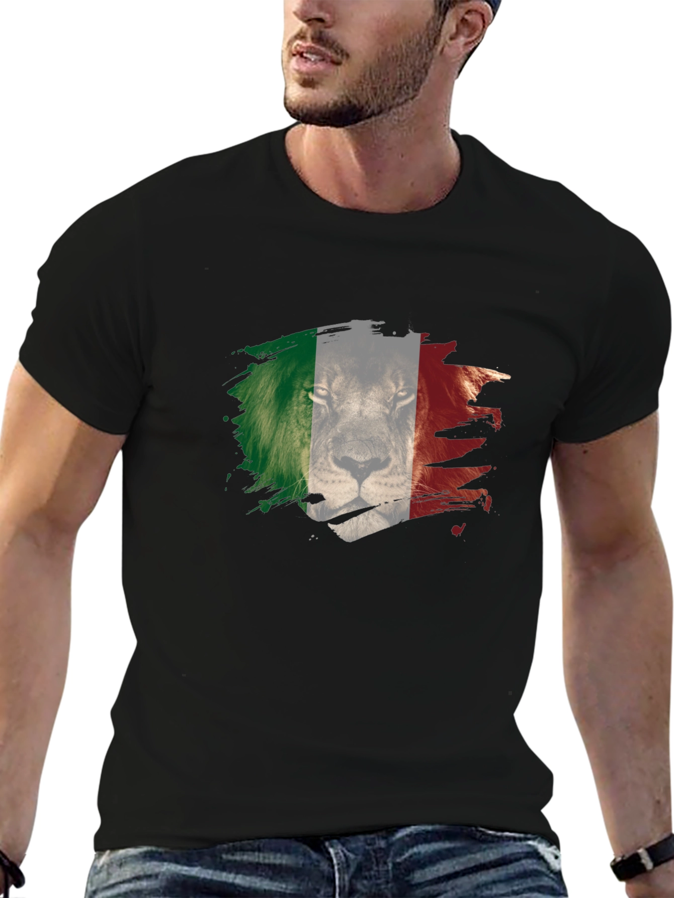 Black Lion Italy Flag Men's T-Shirt view 6